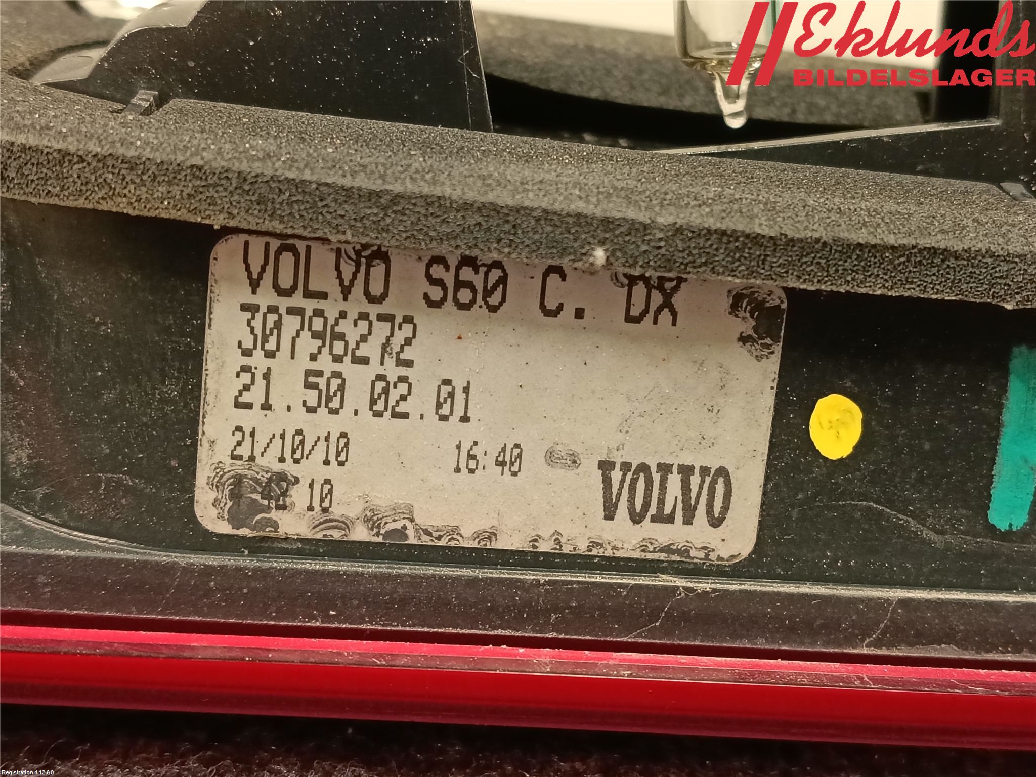 Volvo S60 11-13 Bakljus Lucka Hö