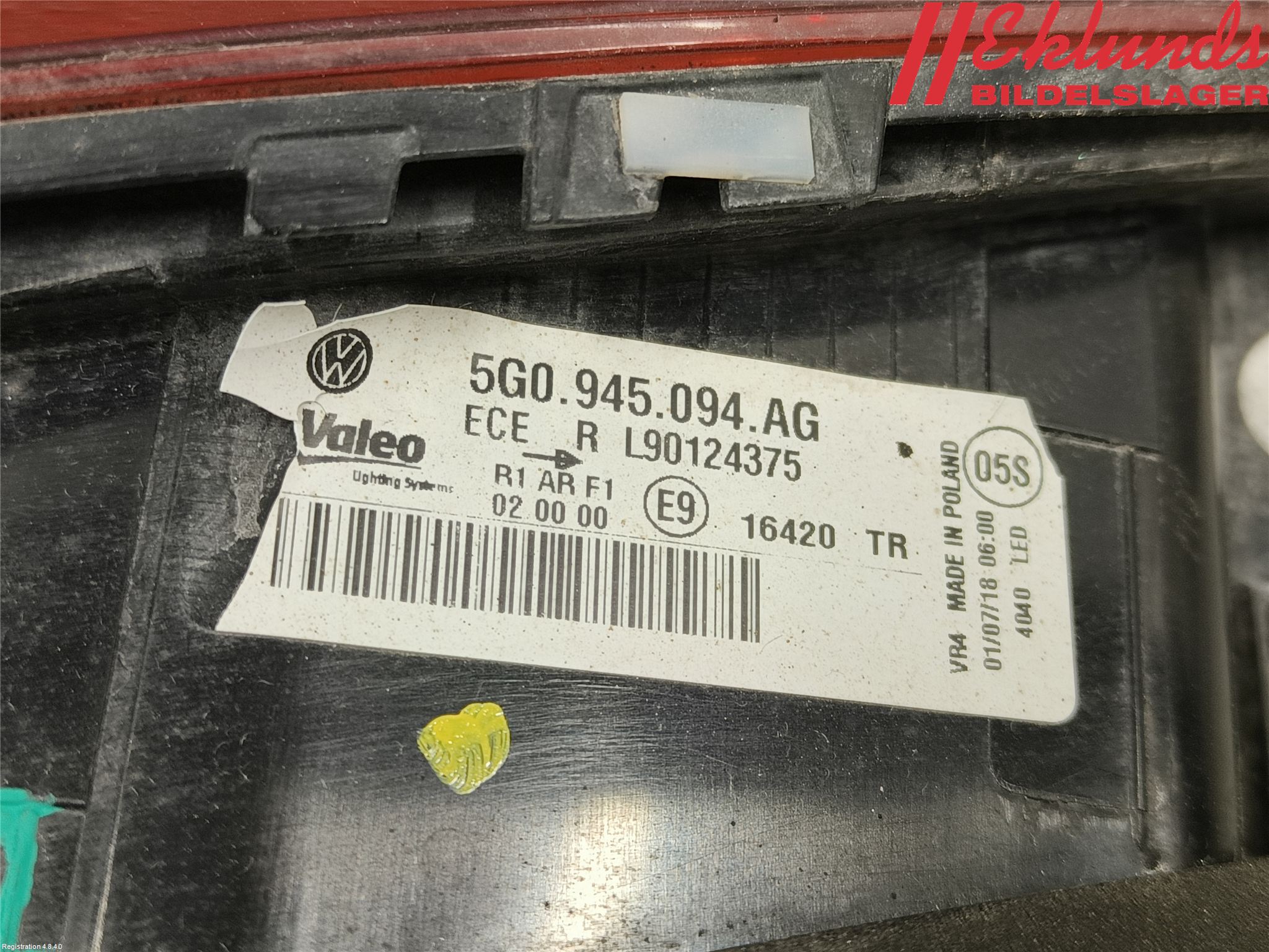 Volkswagen VW GOLF / E-GOLF VII 13-20 Bakljus Lucka Hö