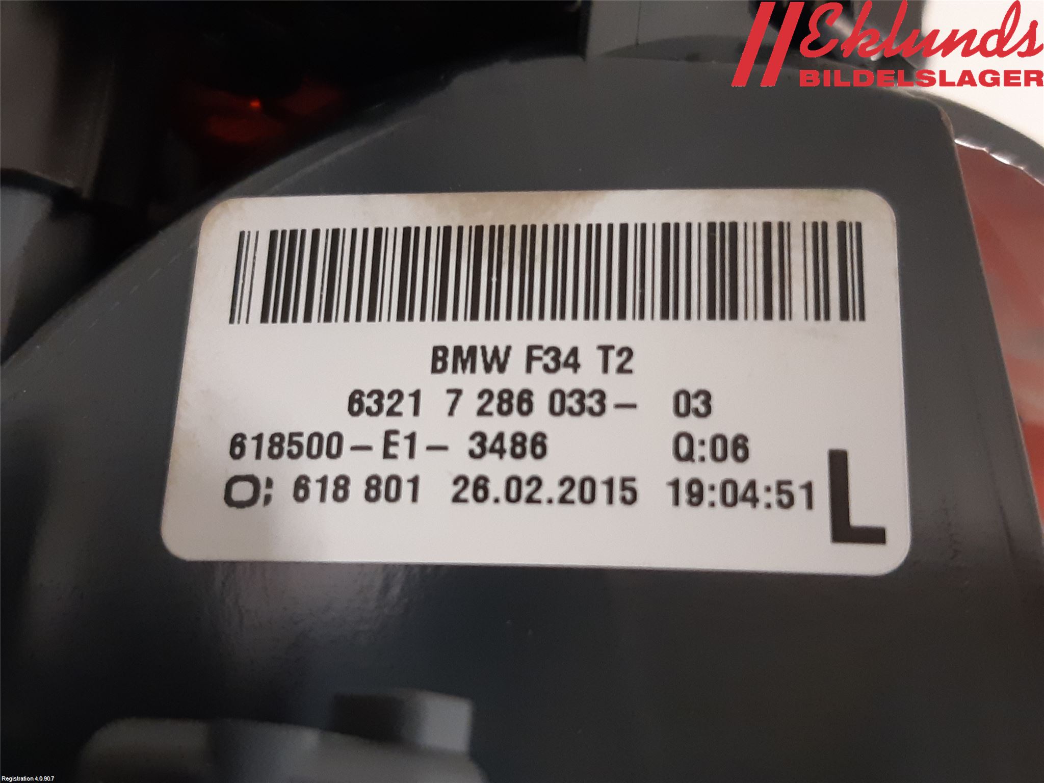 BMW 3 GT F34 13-19 Bakljus Lucka Vä