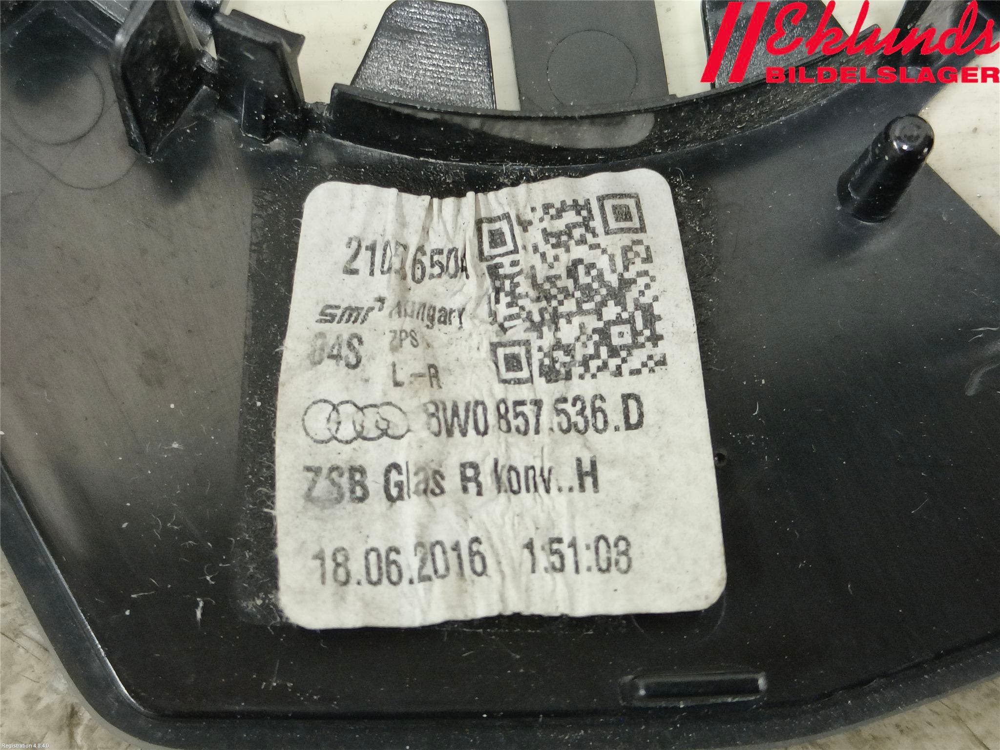 Audi A4/S4 B9 16-19 Spegelglas Hö