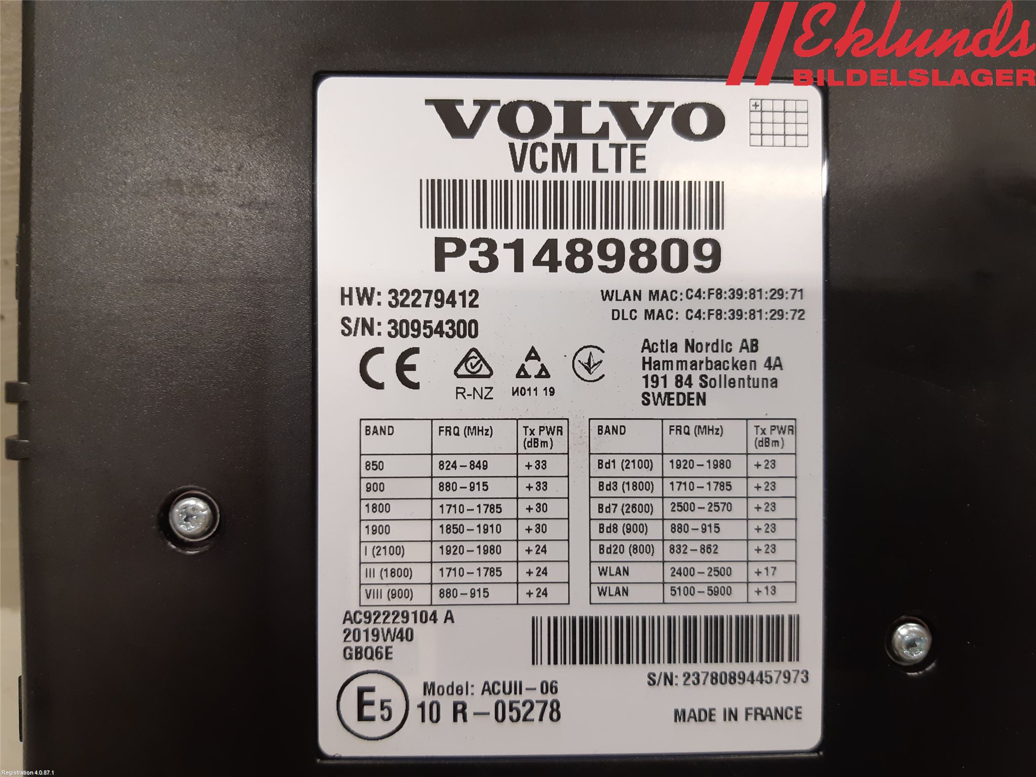 Volvo V60 19- Styrenhet Övrigt