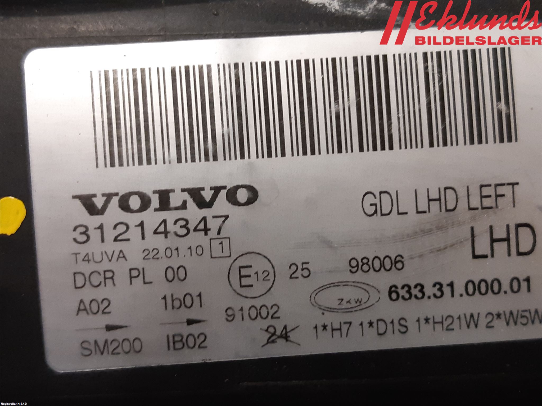 Volvo V70 08-13 Strålkastare Vänster