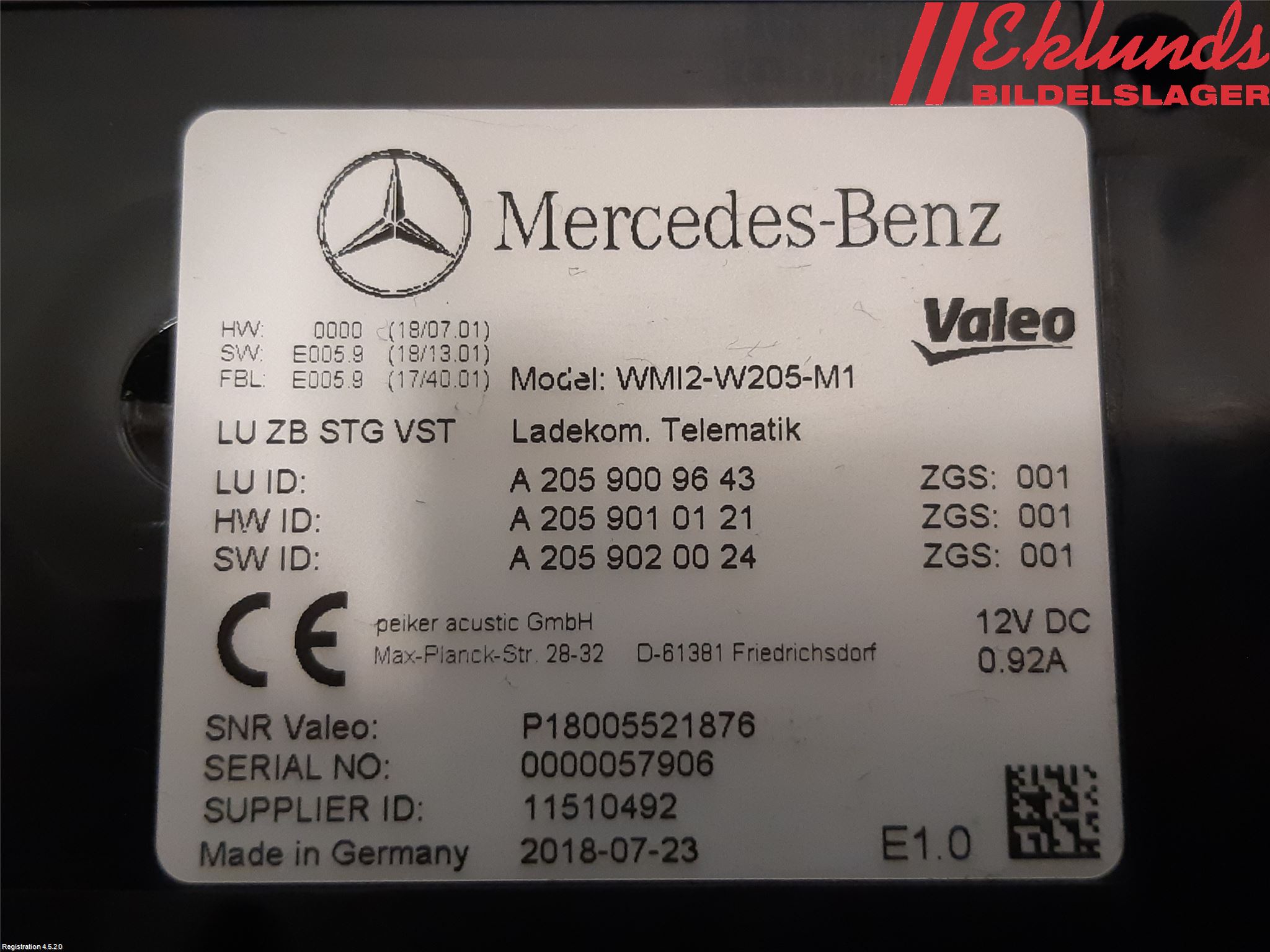 Mercedes-Benz MB C-KLASS (W205) 14-21 Styrenhet Övrigt