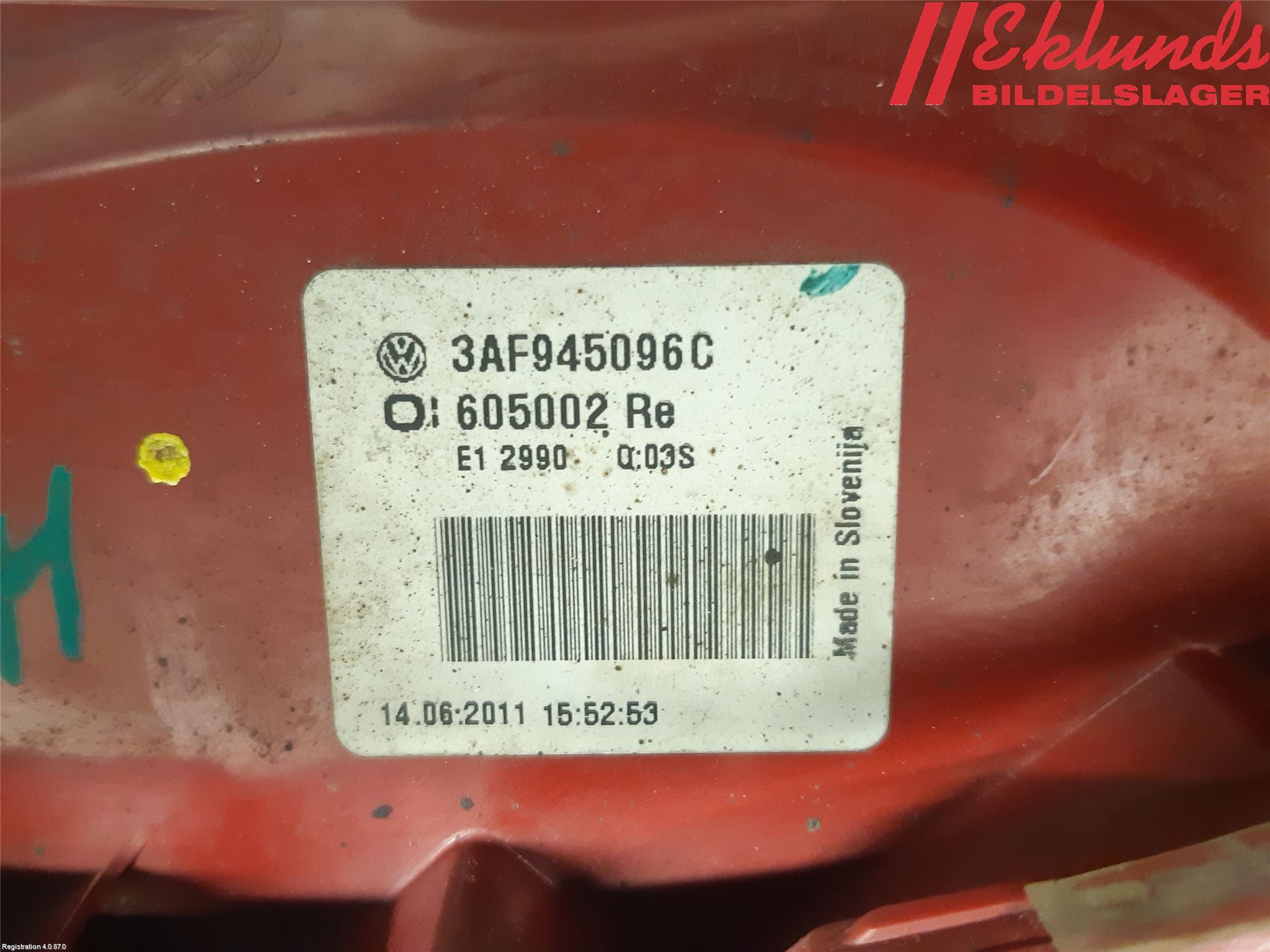 Volkswagen VW PASSAT 11-14 Bakljus Höger