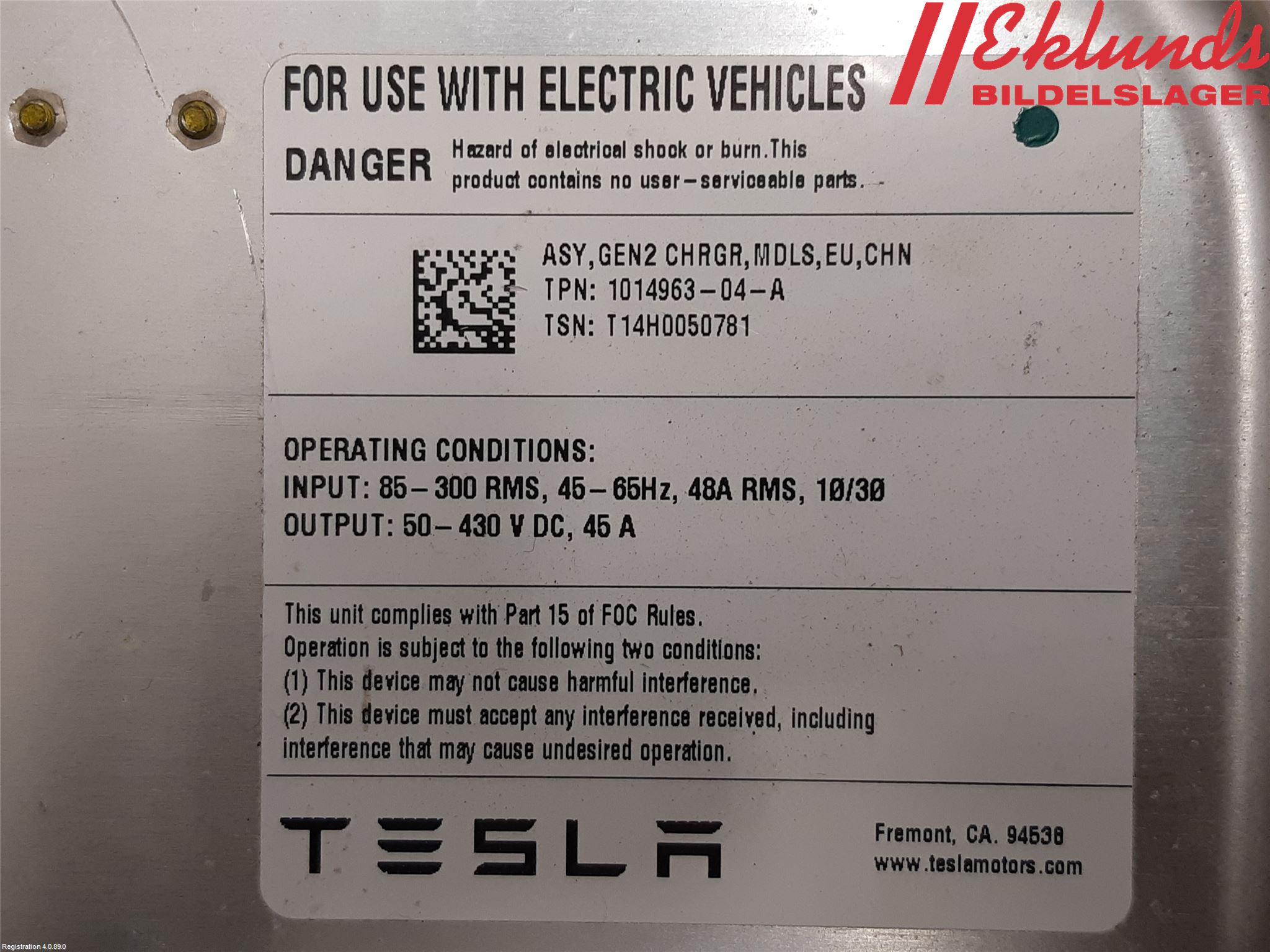 Tesla MODEL S 13- Batteriladdare Högspänning