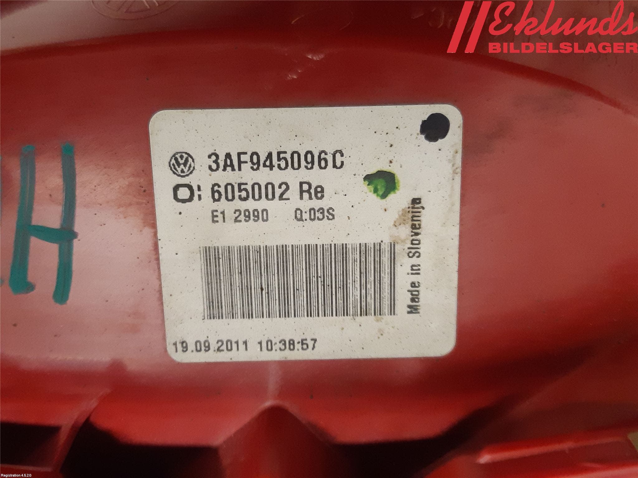 Volkswagen VW PASSAT 11-14 Bakljus Höger