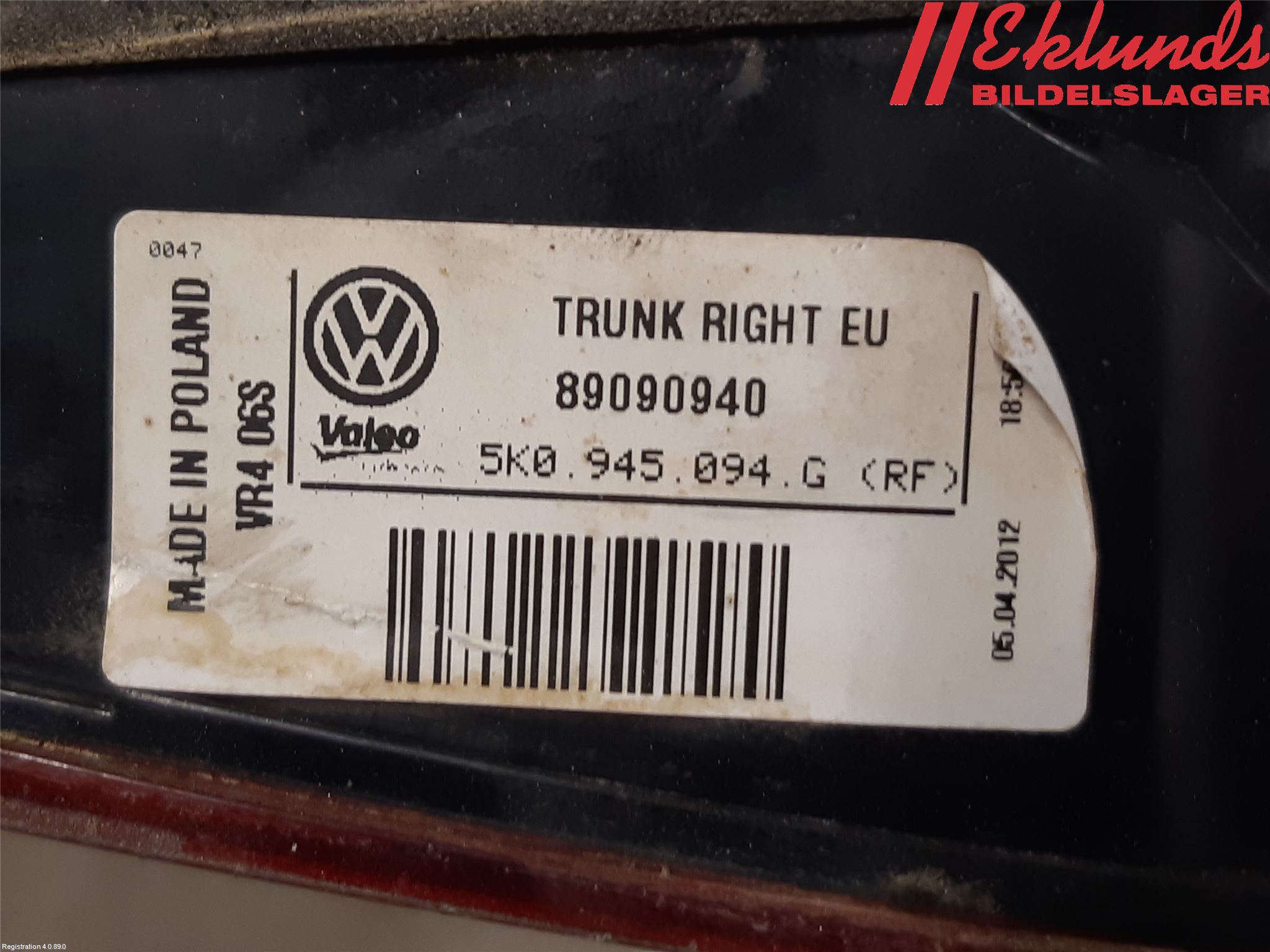 Volkswagen VW GOLF VI 09-13 Bakljus Lucka Hö