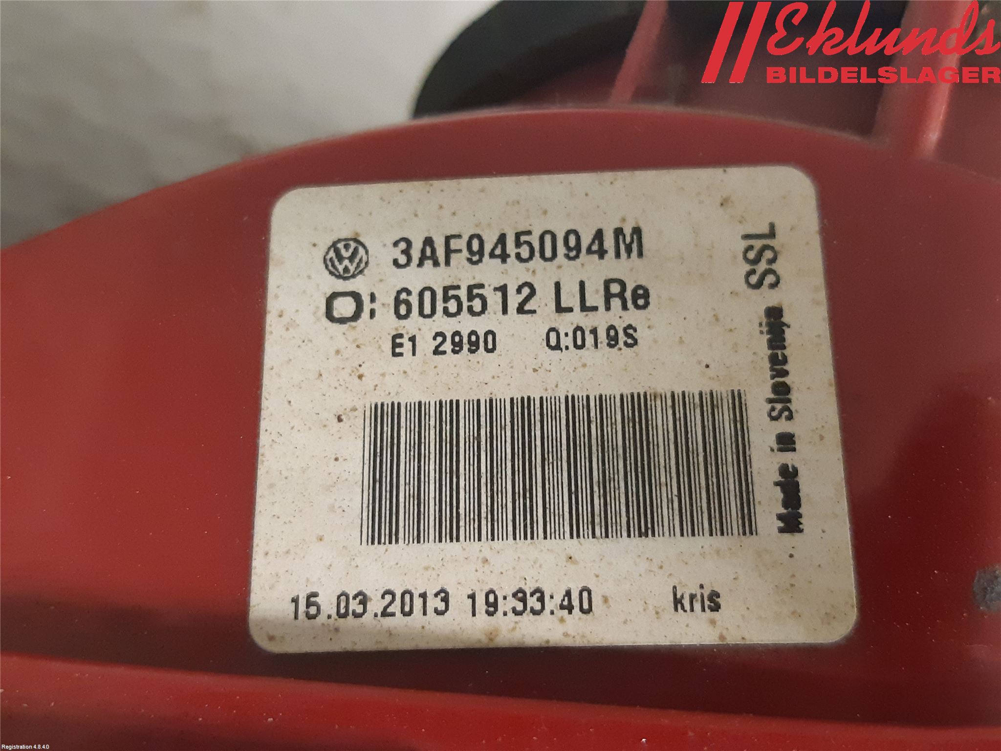 Volkswagen VW PASSAT 11-14 Bakljus Lucka Hö