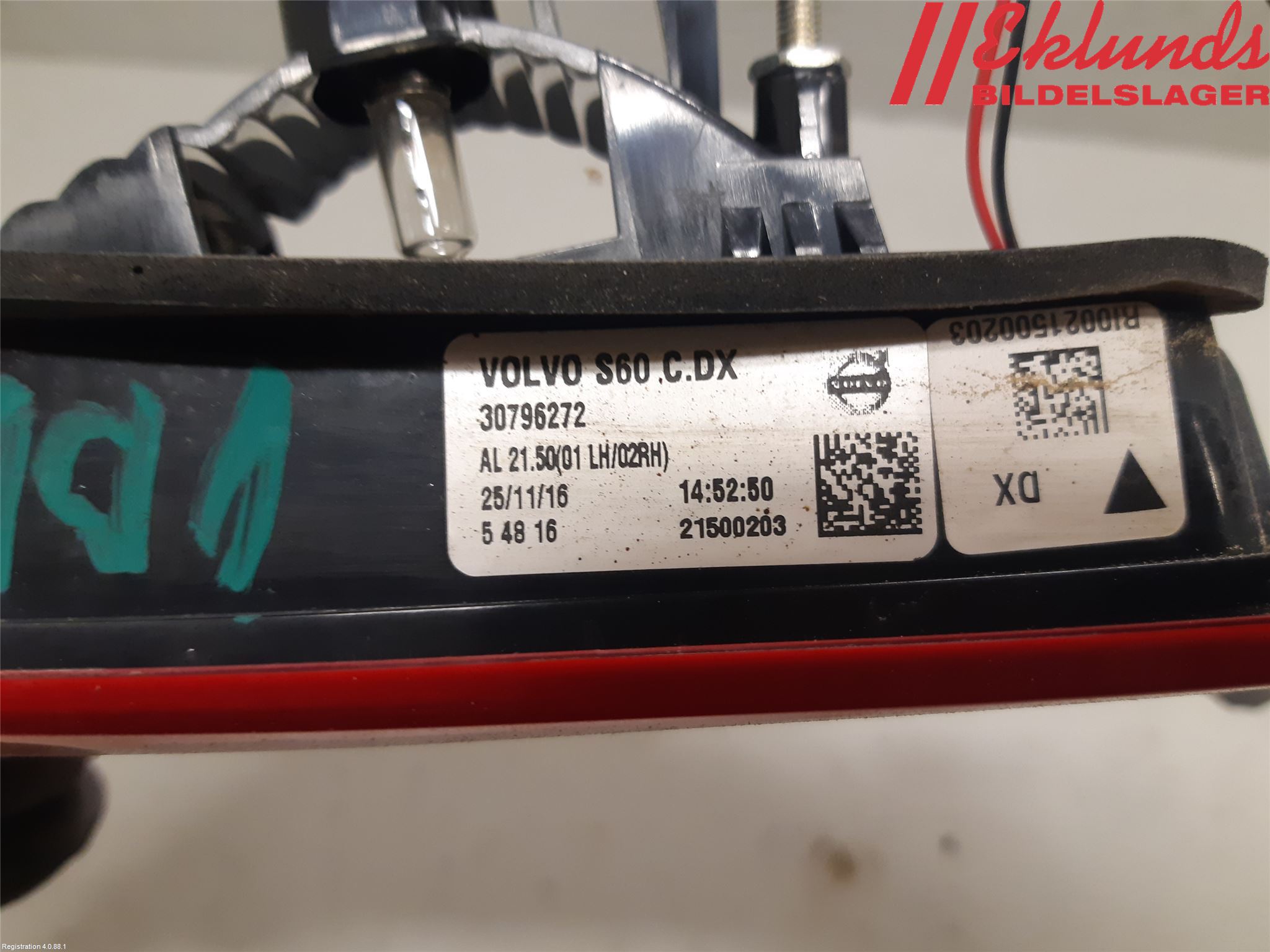 Volvo S60 14-18 Bakljus Lucka Hö