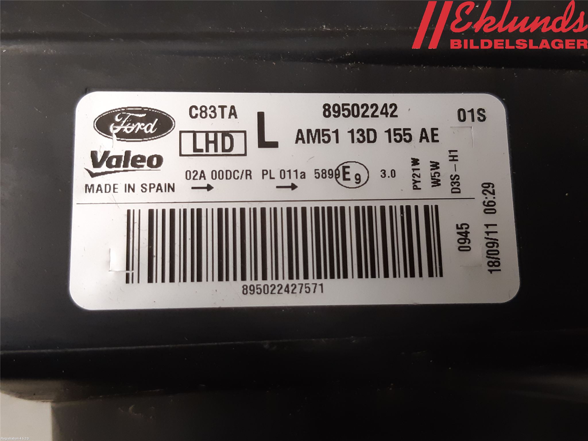 Ford GRAND C-MAX  11-14 Strålkastare Vänster