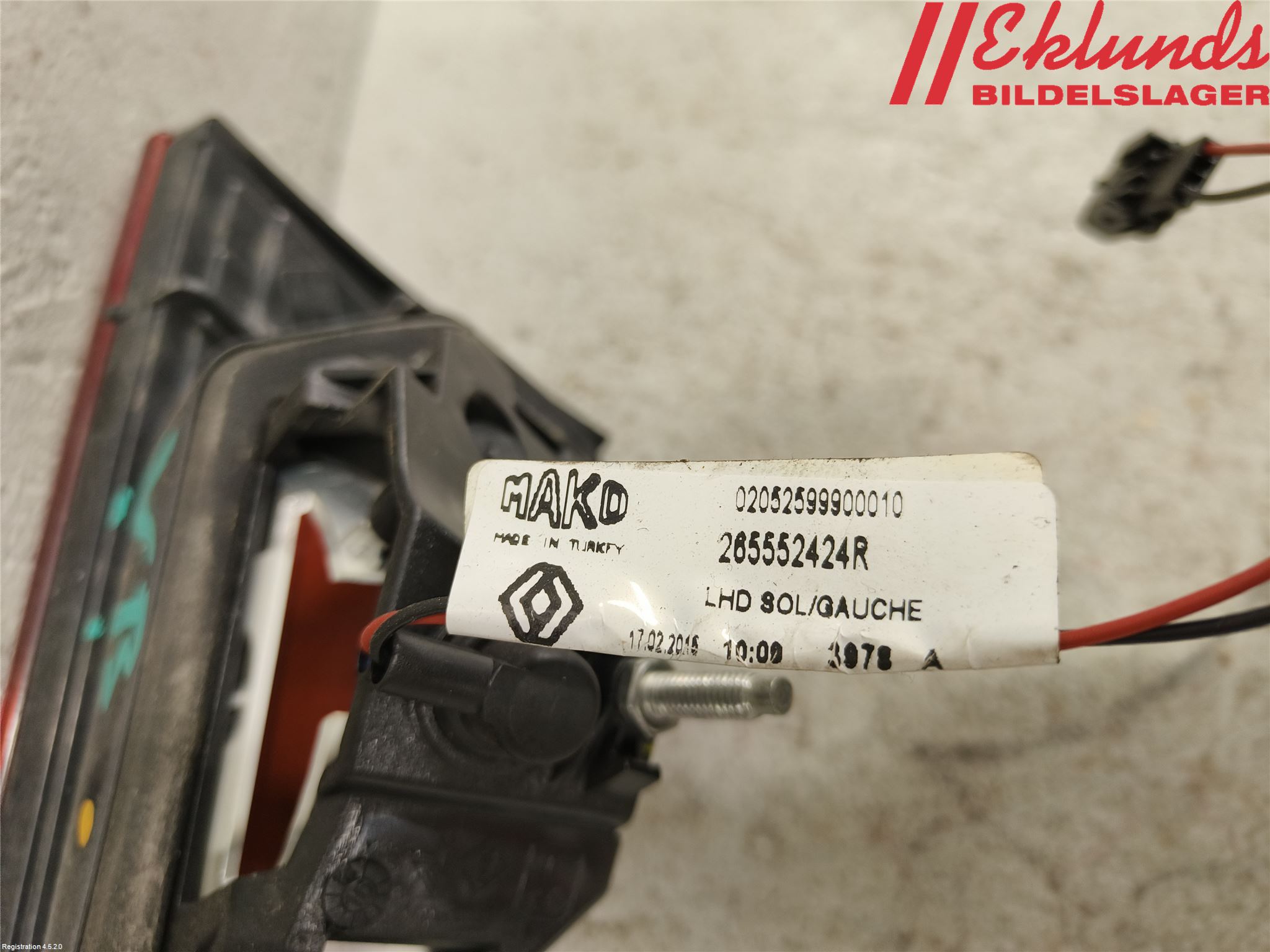 Renault CLIO IV 12-16 Bakljus Lucka Vä