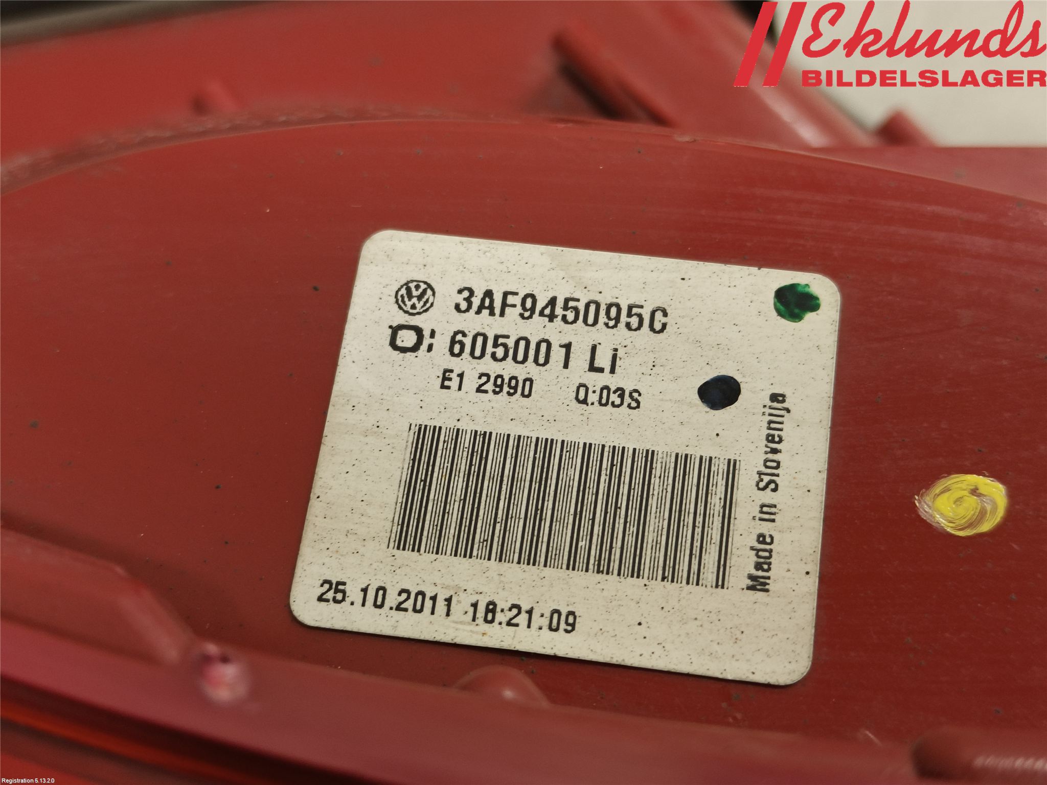 Volkswagen VW PASSAT 11-14 Bakljus Vänster