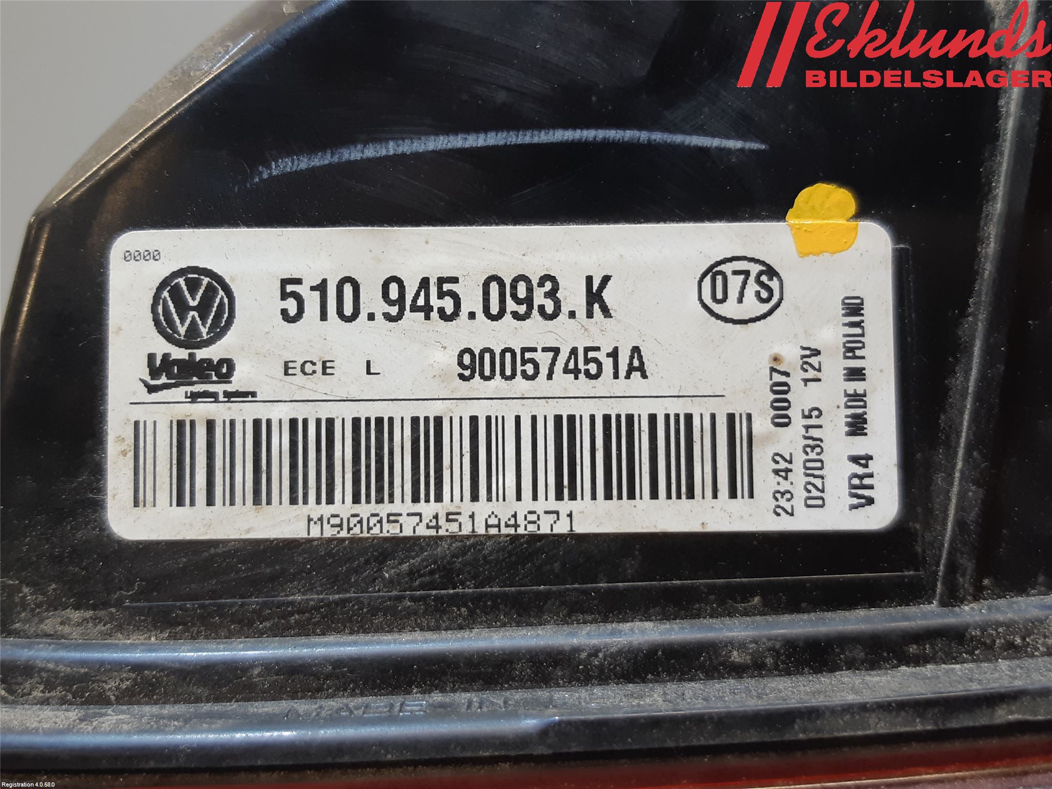 Volkswagen VW GOLF SPORTSVAN 15-20 Bakljus Lucka Vä