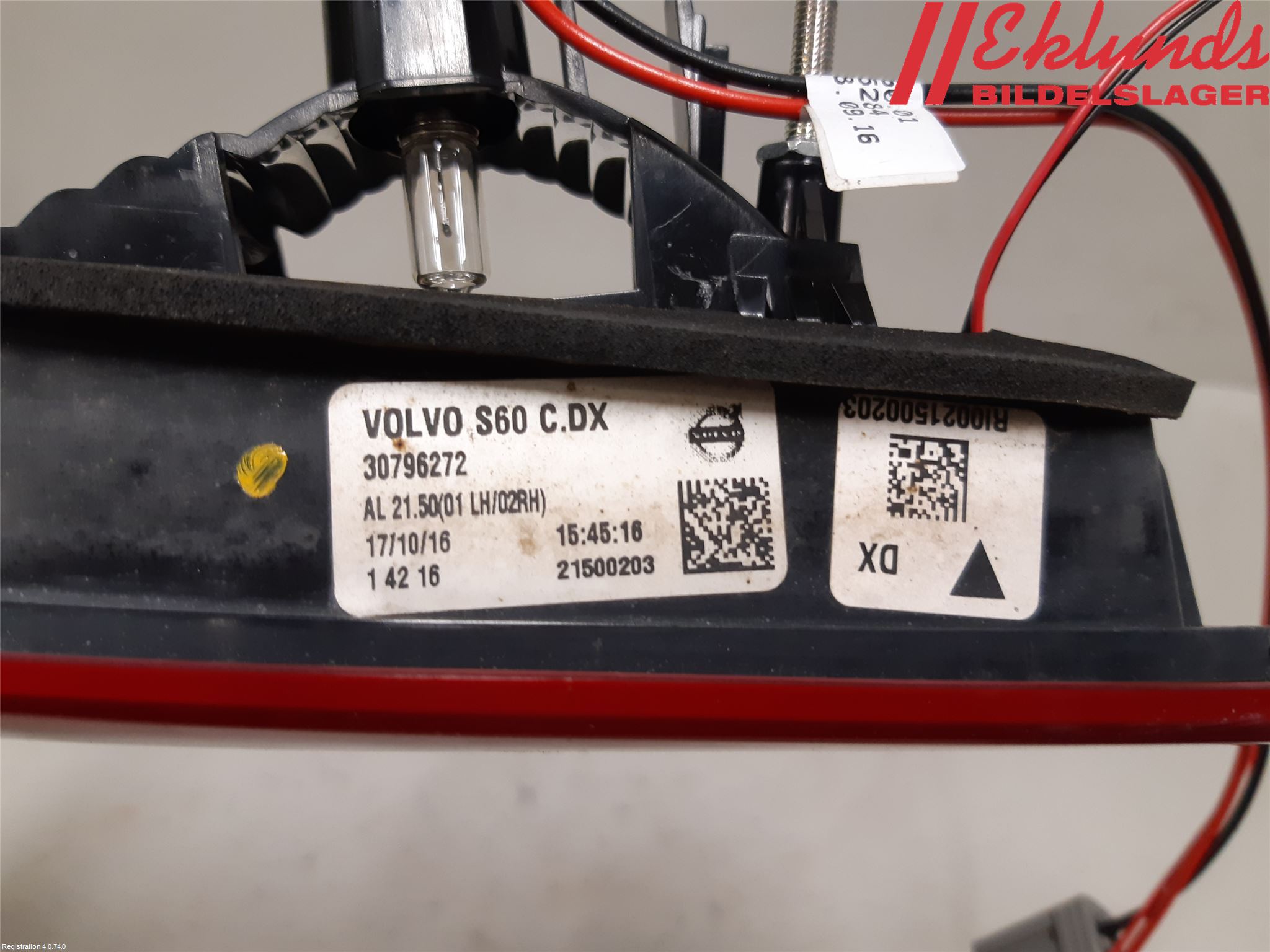 Volvo S60 14-18 Bakljus Lucka Hö