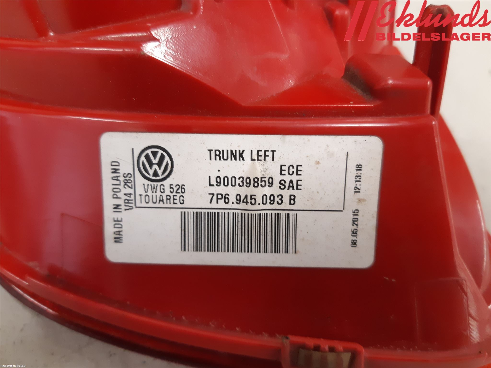 Volkswagen VW TOUAREG 7P 11-18 Bakljus Lucka Vä