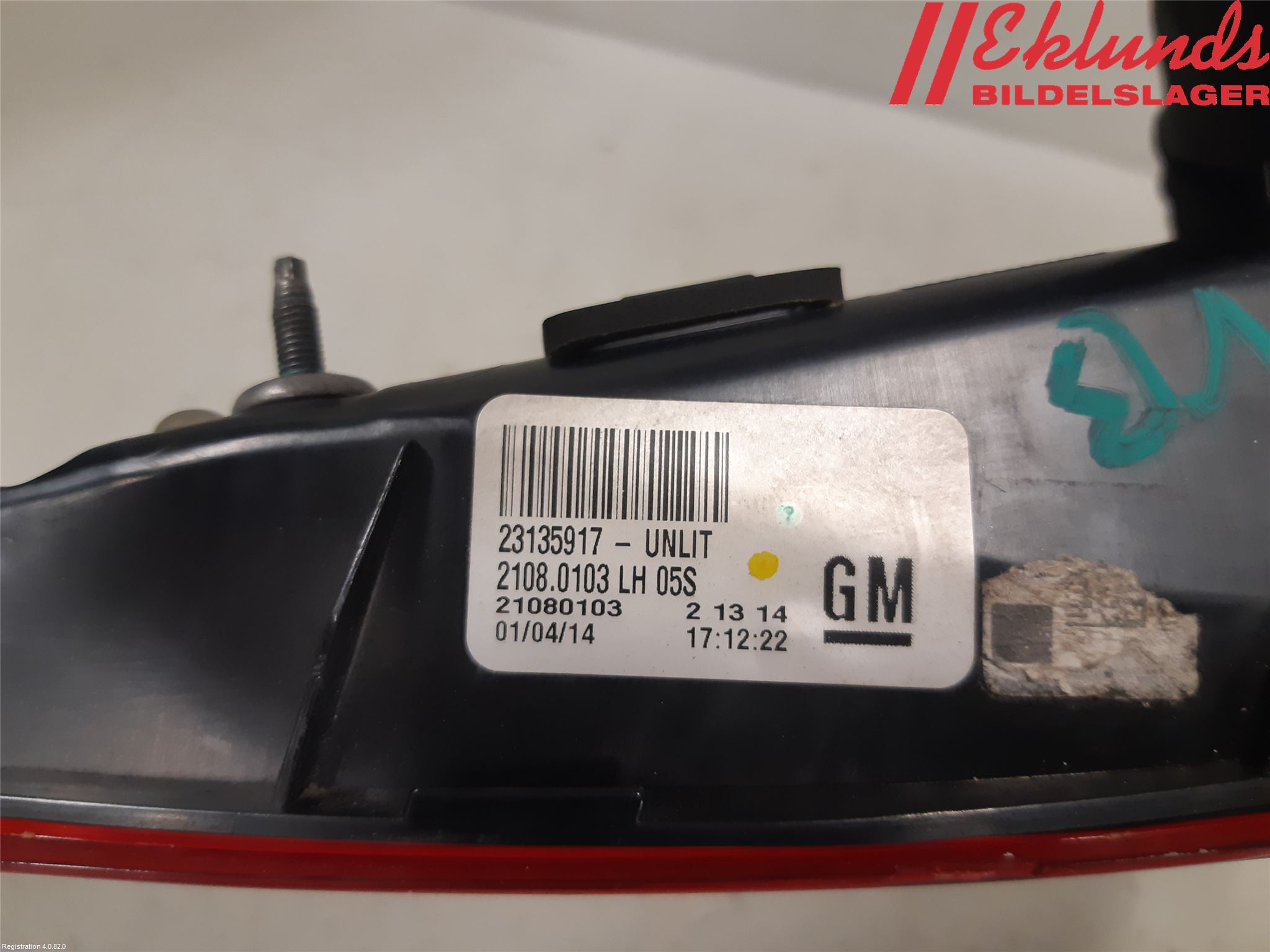 Opel INSIGNIA 09-16 Bakljus Lucka Vä