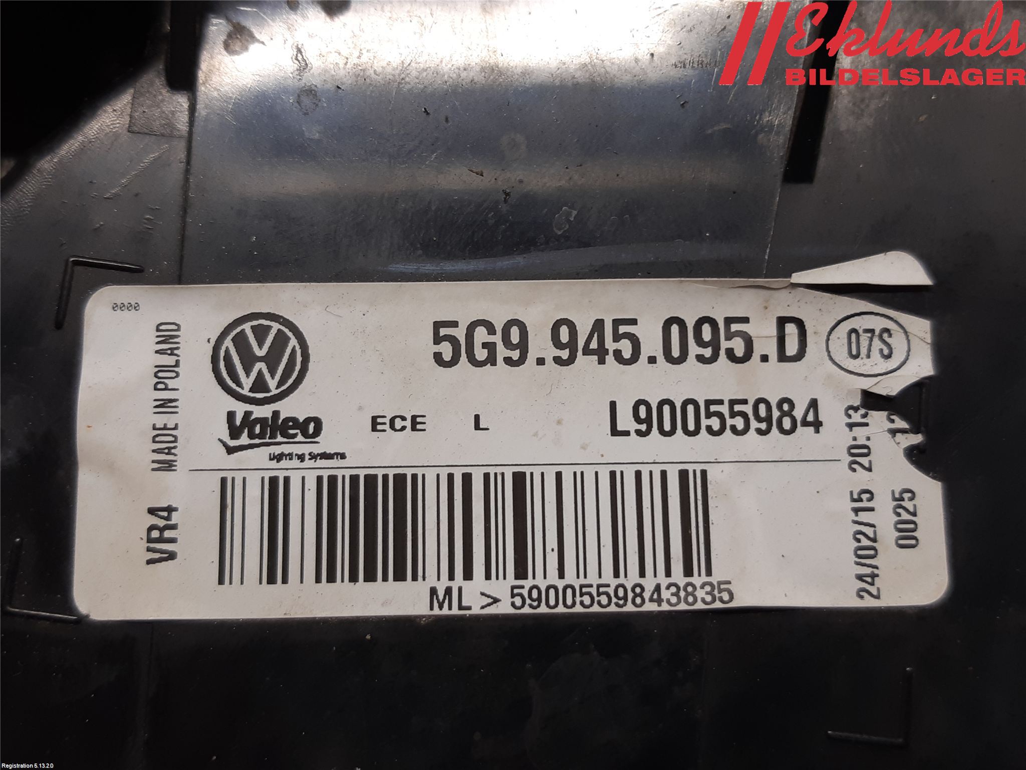 Volkswagen VW GOLF / E-GOLF VII 13-20 Bakljus Vänster