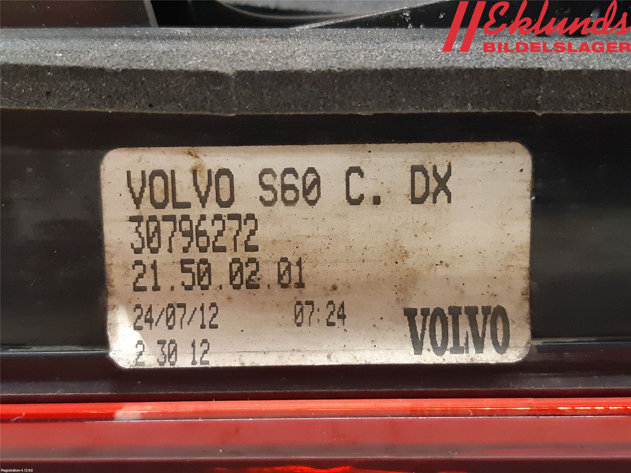 Volvo S60 11-13 Bakljus Lucka Hö