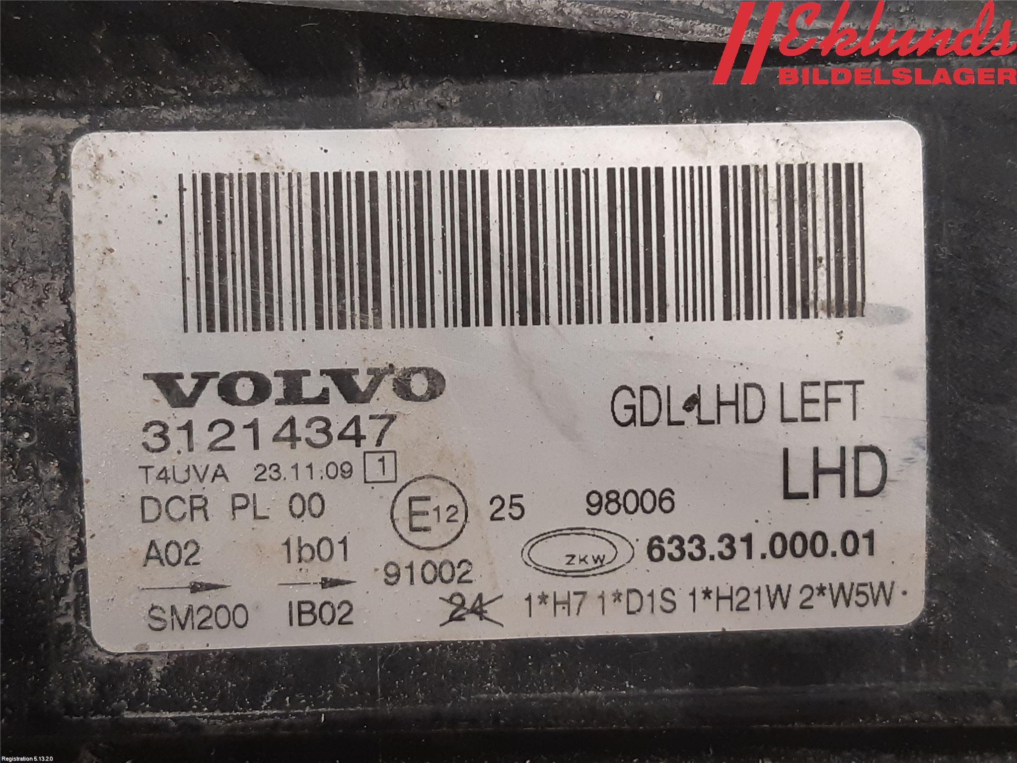 Volvo V70 08-13 Strålkastare Vänster