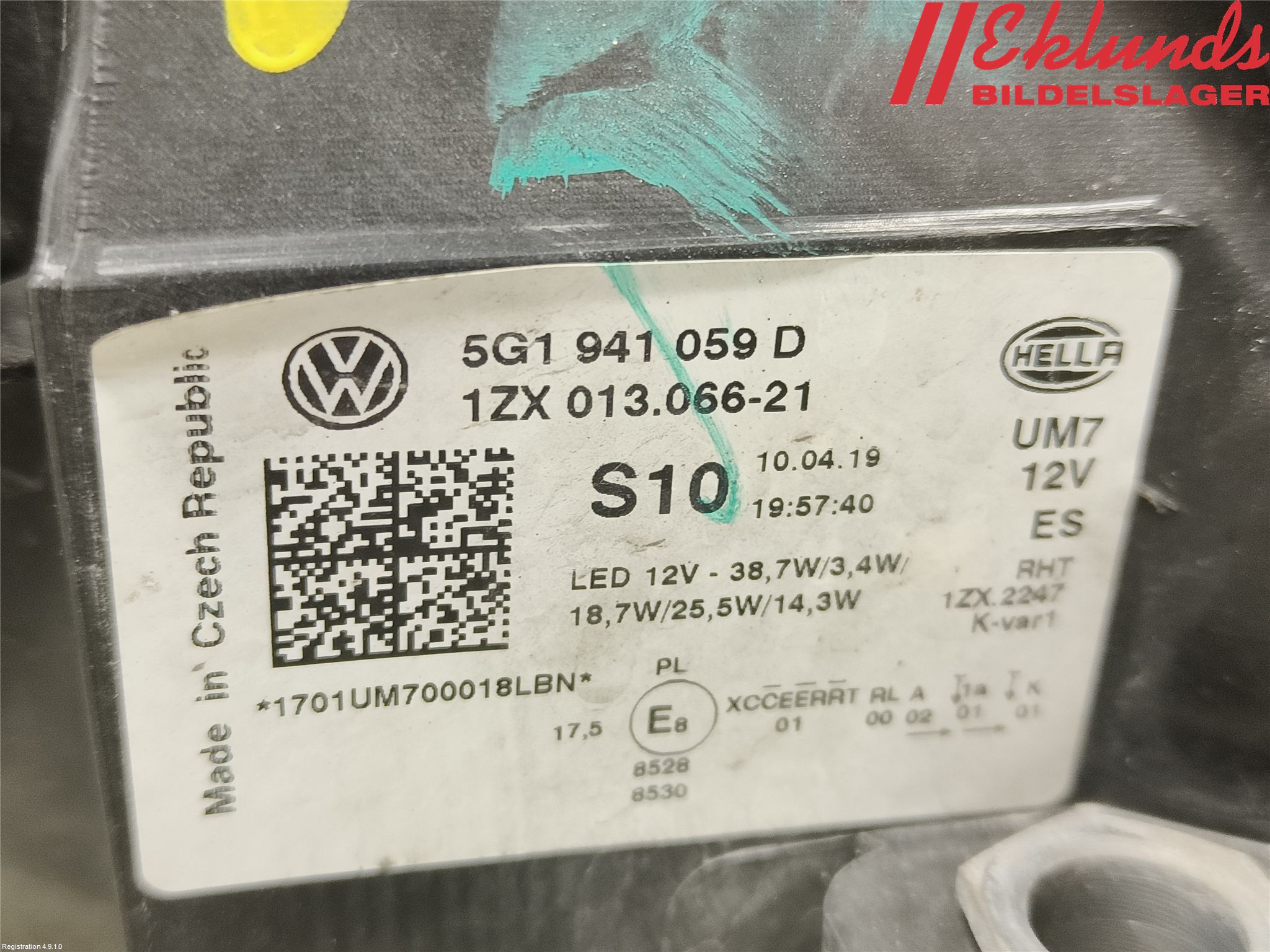 Volkswagen VW GOLF / E-GOLF VII 13-20 Strålkastare Vänster