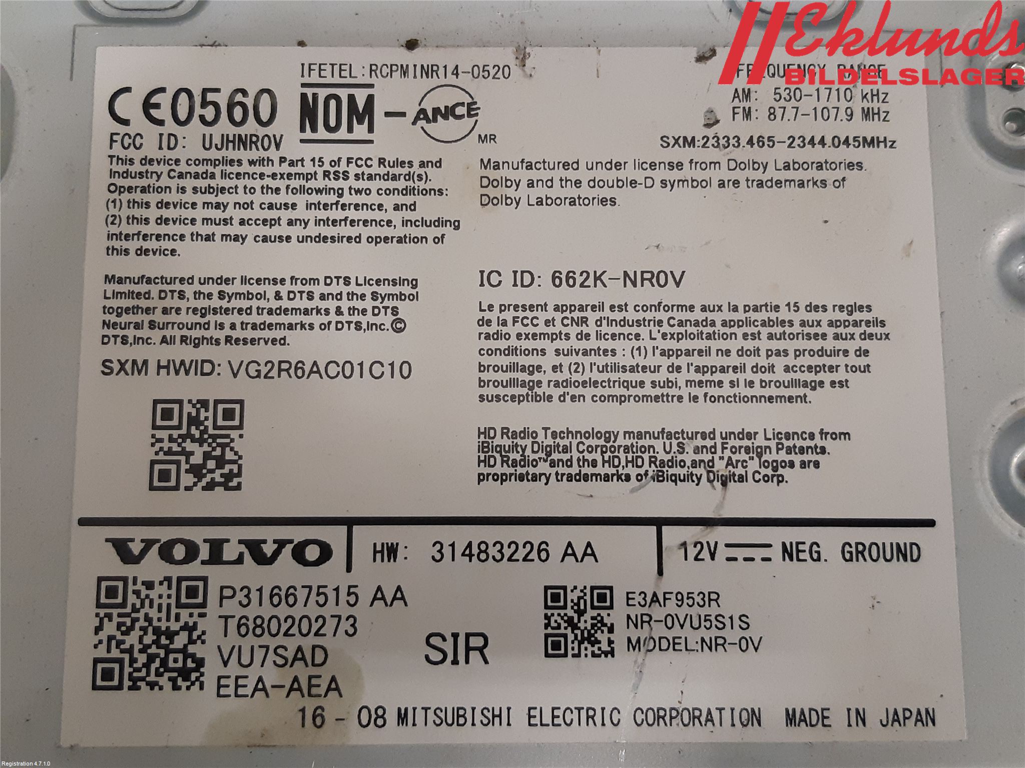 Volvo XC90/RECHARGE 16- Cd Radio - Multimediapanel