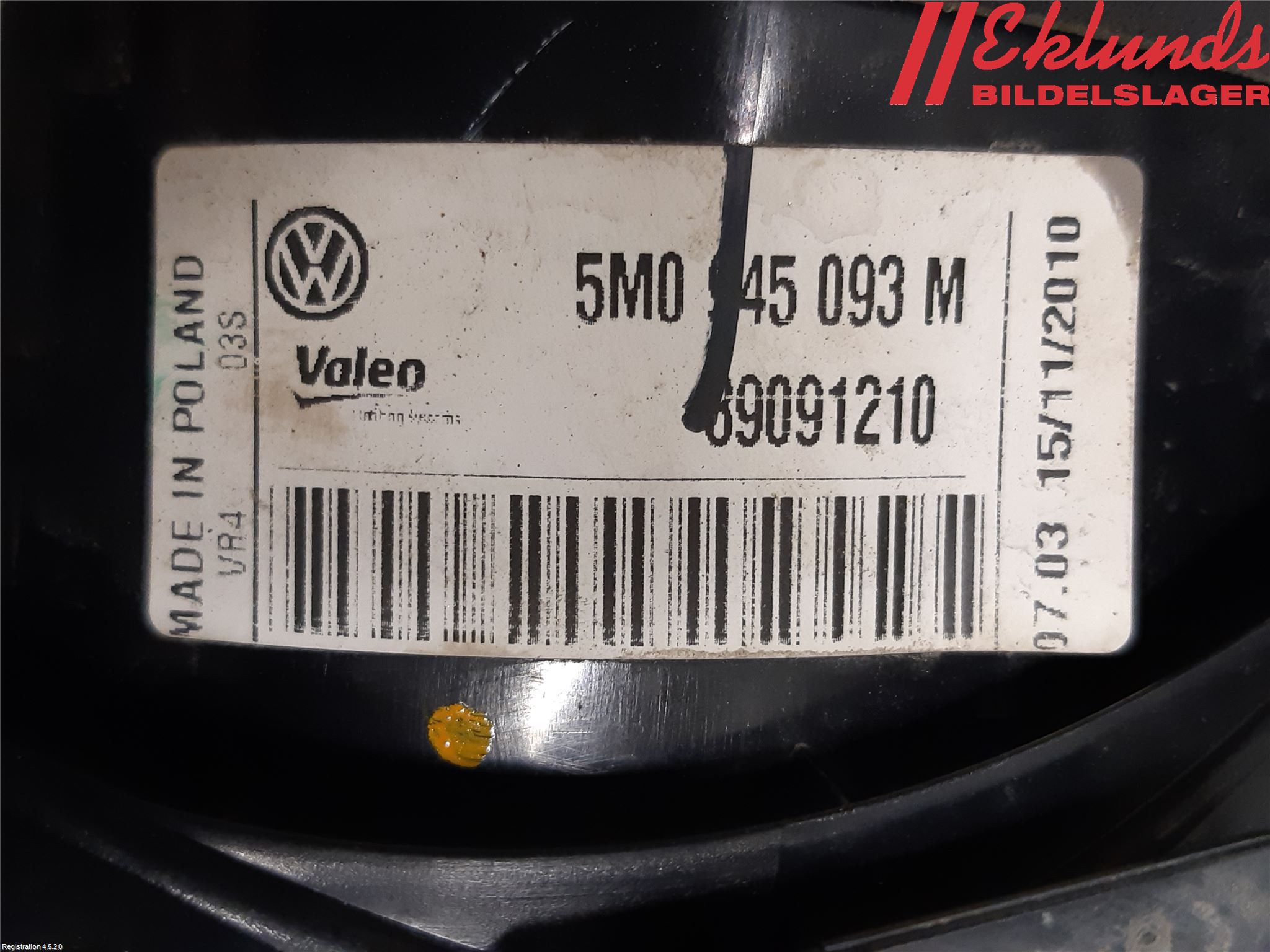 Volkswagen VW GOLF PLUS/CROSS GOLF 04-14 Bakljus Lucka Vä
