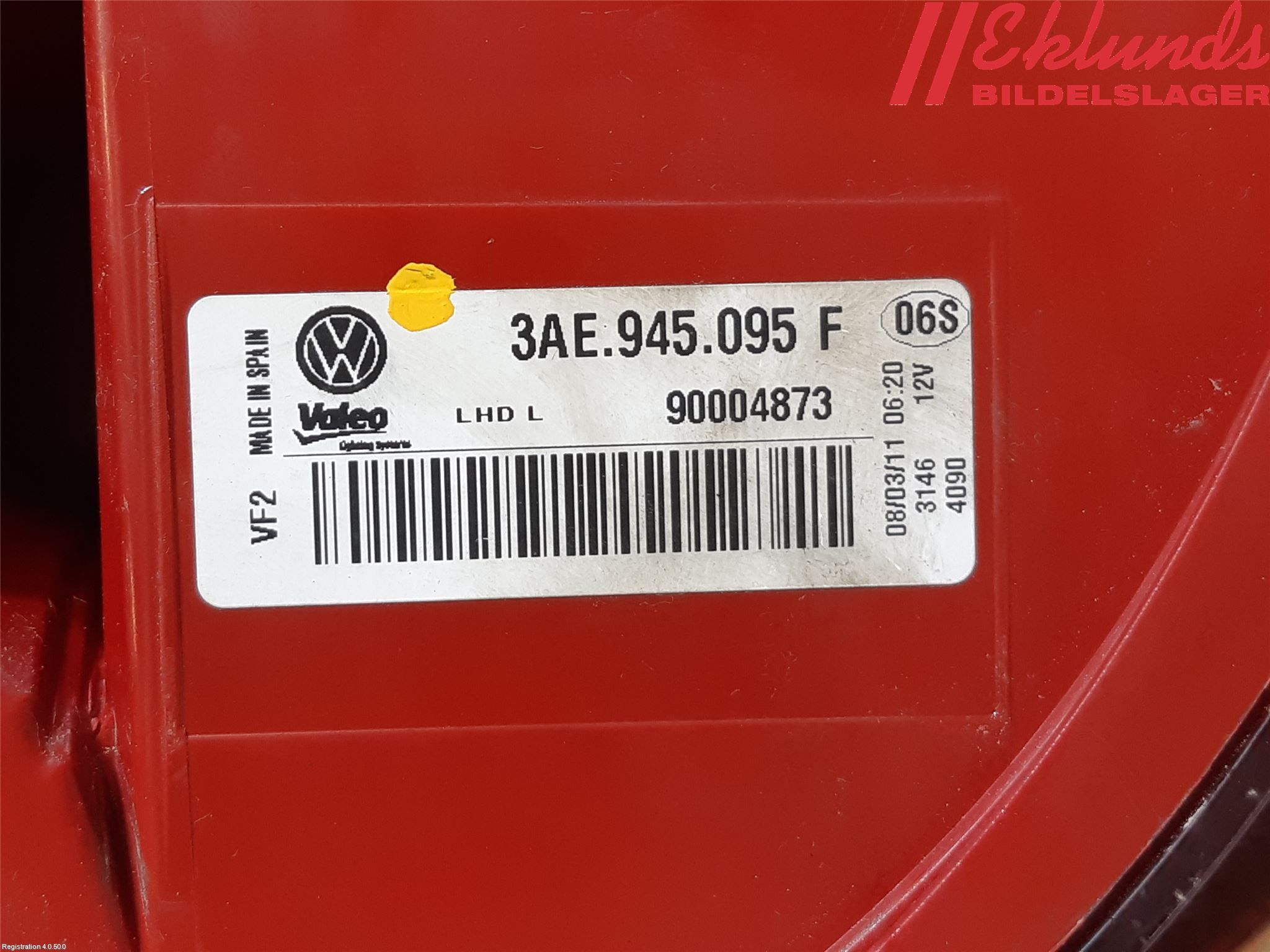 Volkswagen VW PASSAT 11-14 Bakljus Vänster