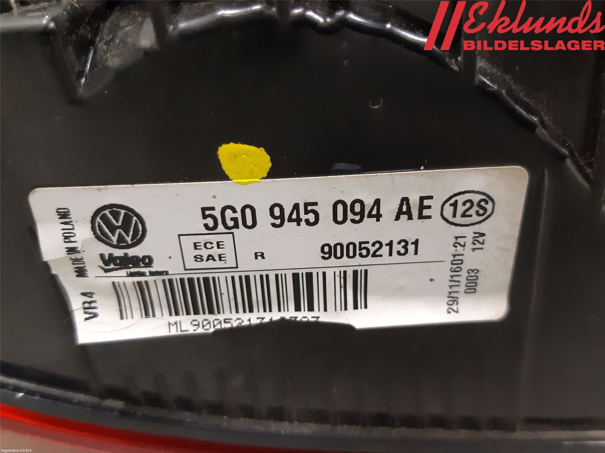 Volkswagen VW GOLF / E-GOLF VII 13-20 Bakljus Lucka Hö