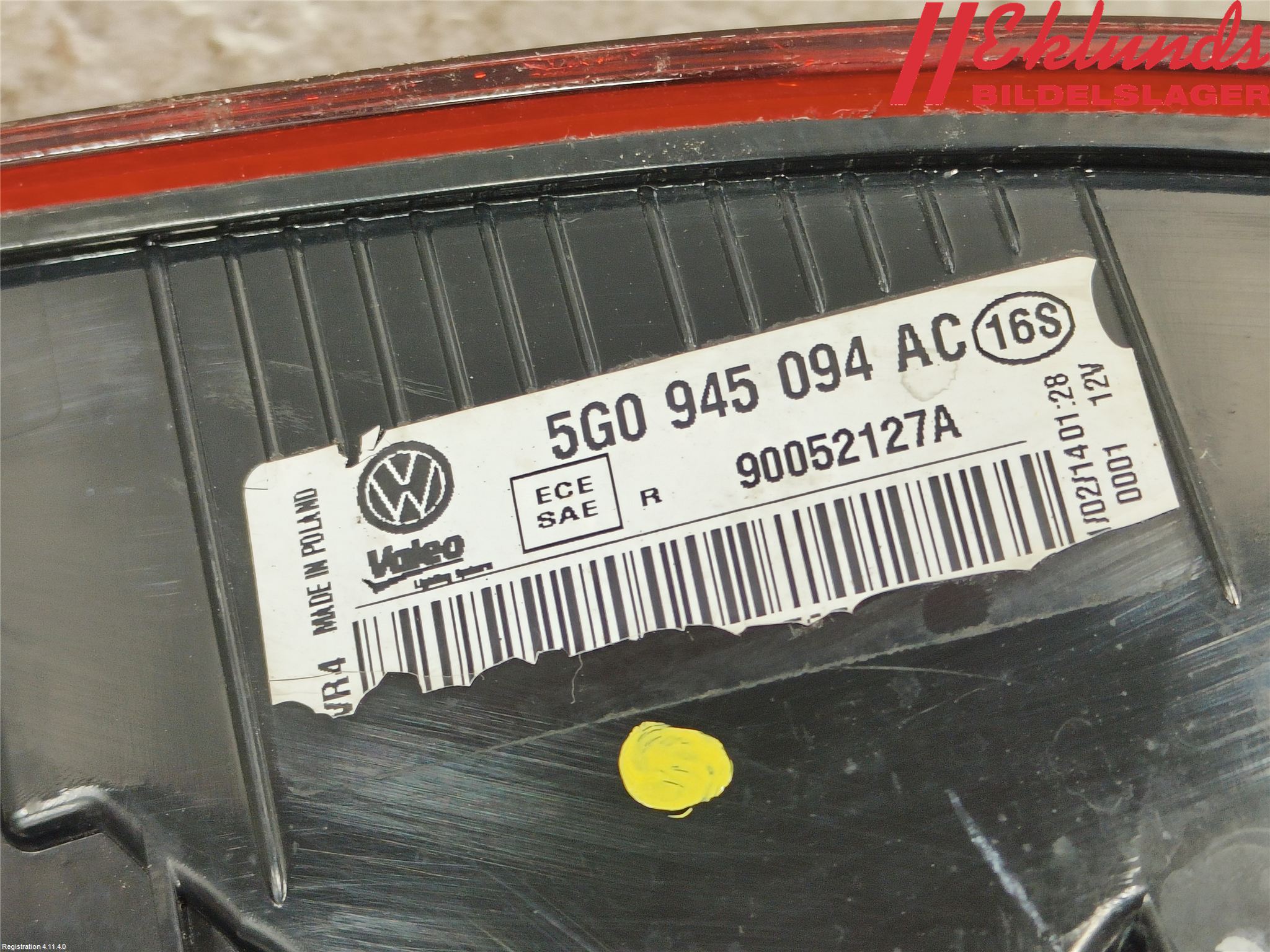 Volkswagen VW GOLF / E-GOLF VII 13-20 Bakljus Lucka Hö
