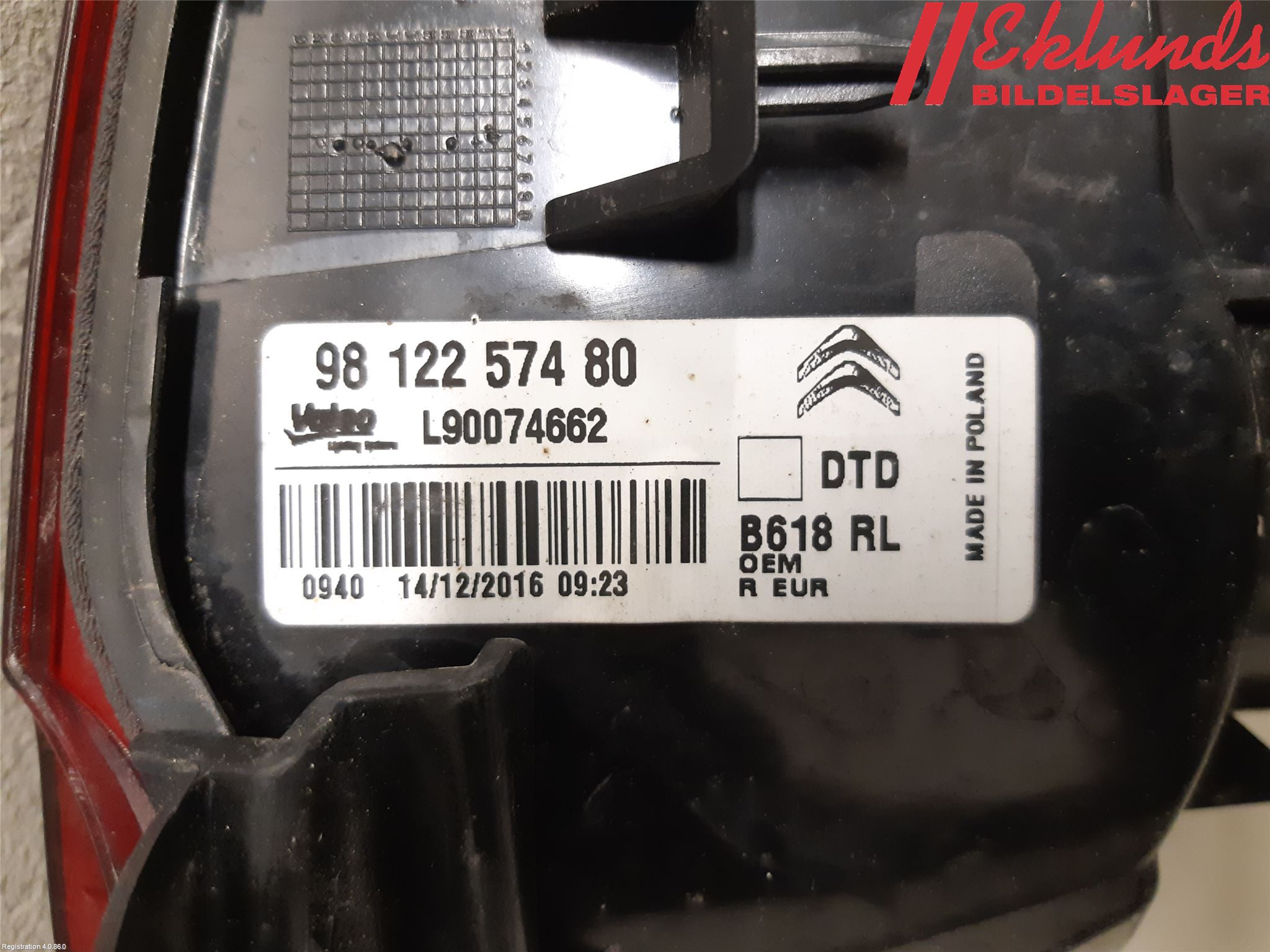 Citroen COTROEN C3 17-24 Bakljus Höger