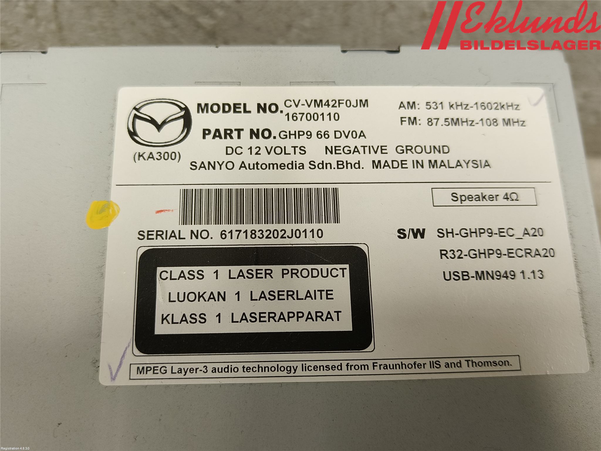 Mazda 6 13- Cd Radio - Multimediapanel