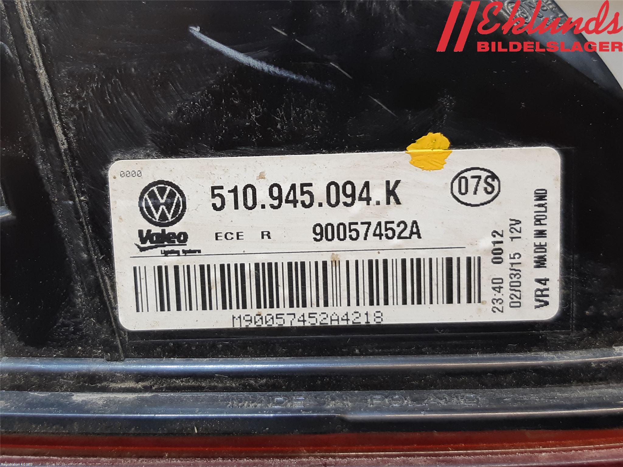 Volkswagen VW GOLF SPORTSVAN 15-20 Bakljus Lucka Hö