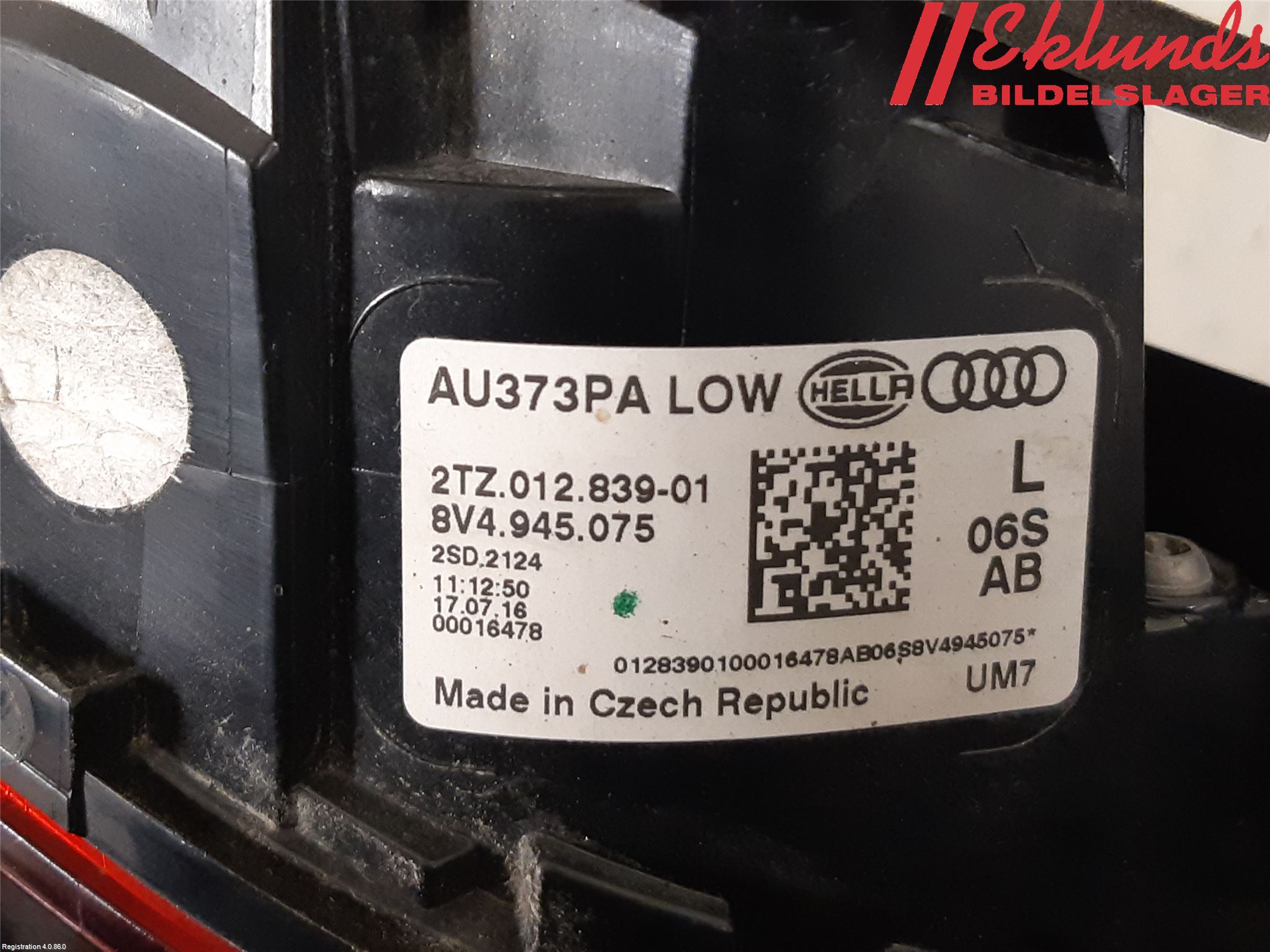 Audi A3/S3 8V 13-20 Bakljus Lucka Vä