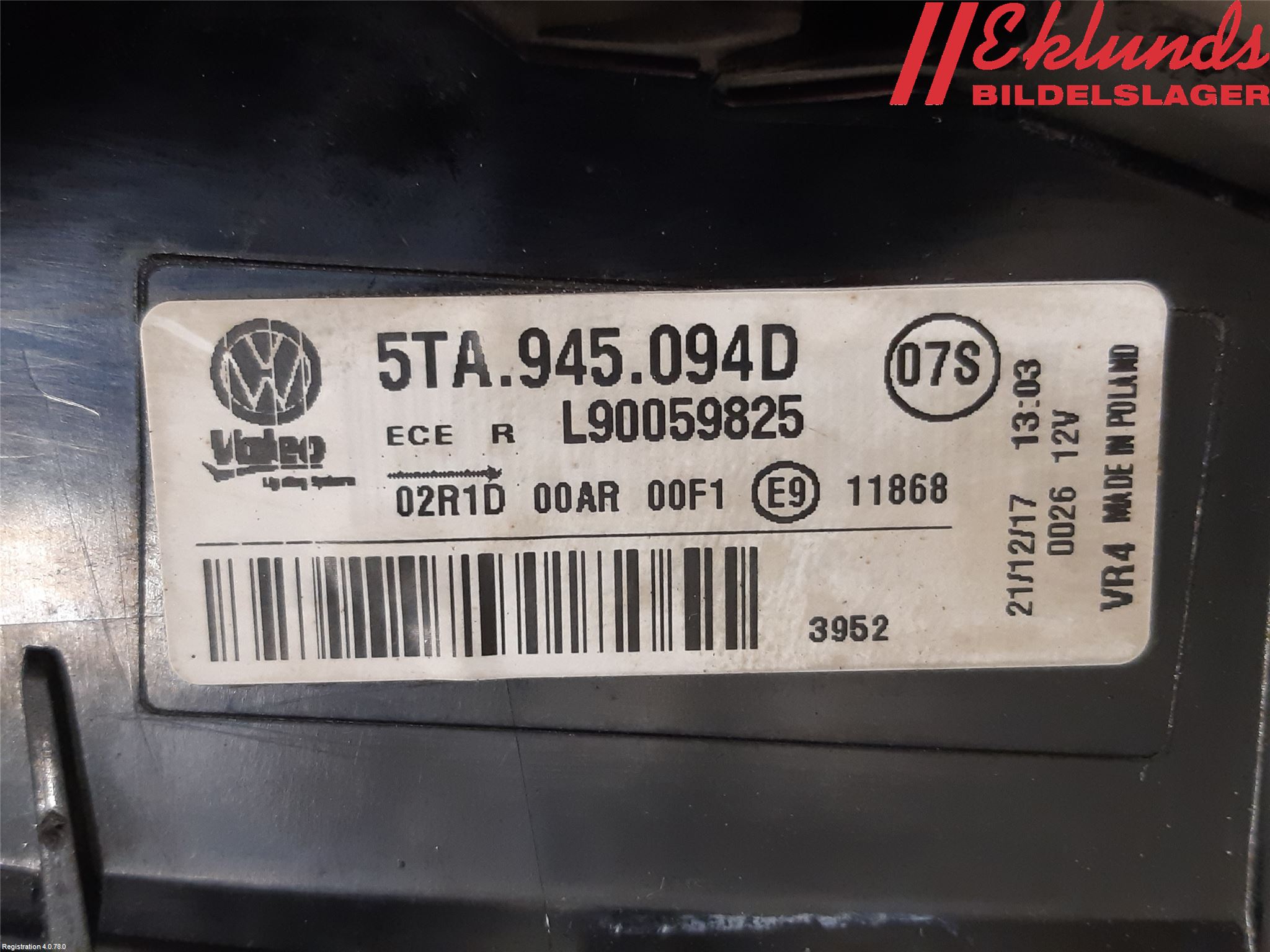 Volkswagen VW TOURAN 16- Bakljus Lucka Hö