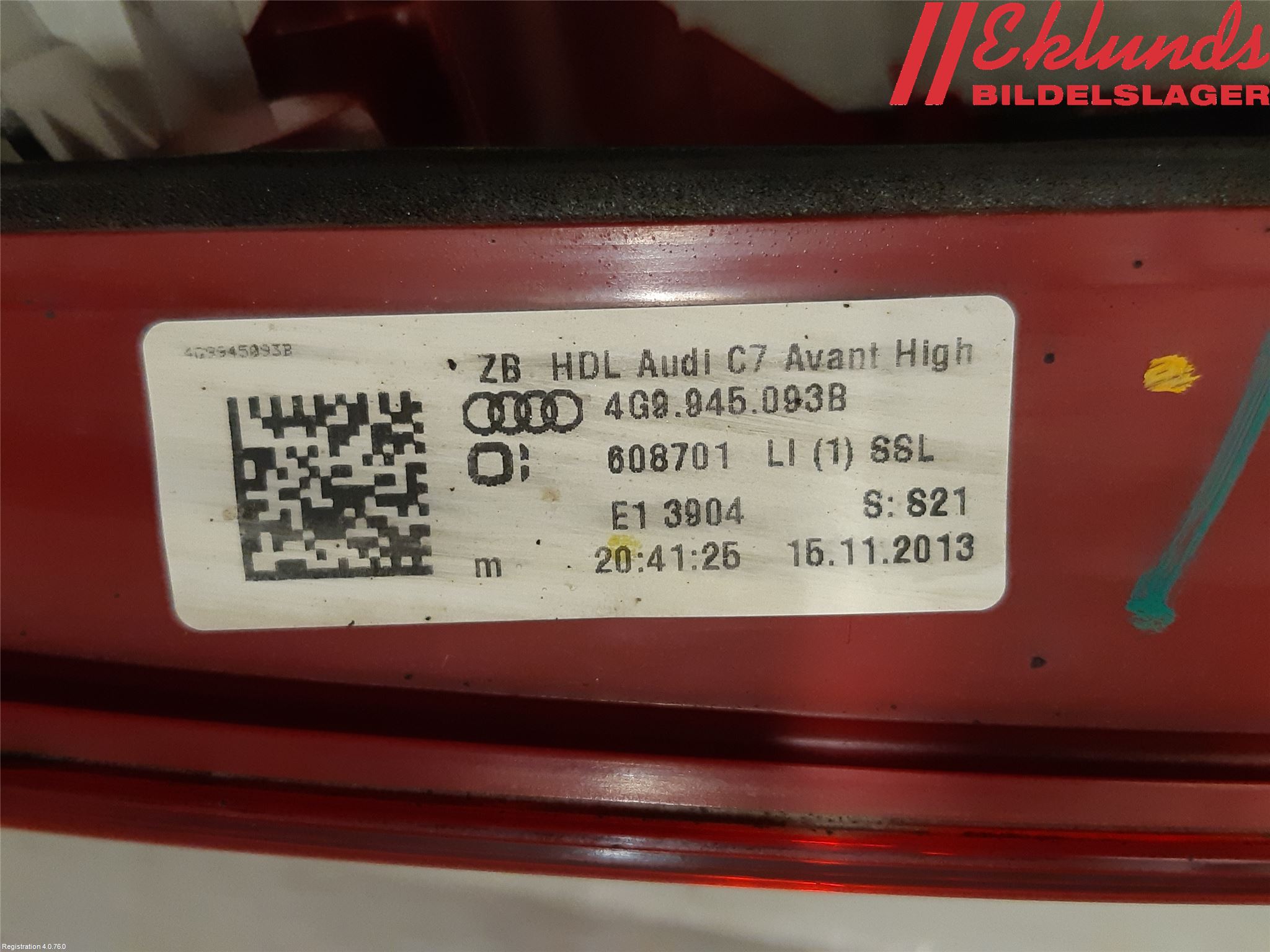 Audi A6/S6 4G 11-18 Bakljus Lucka Vä