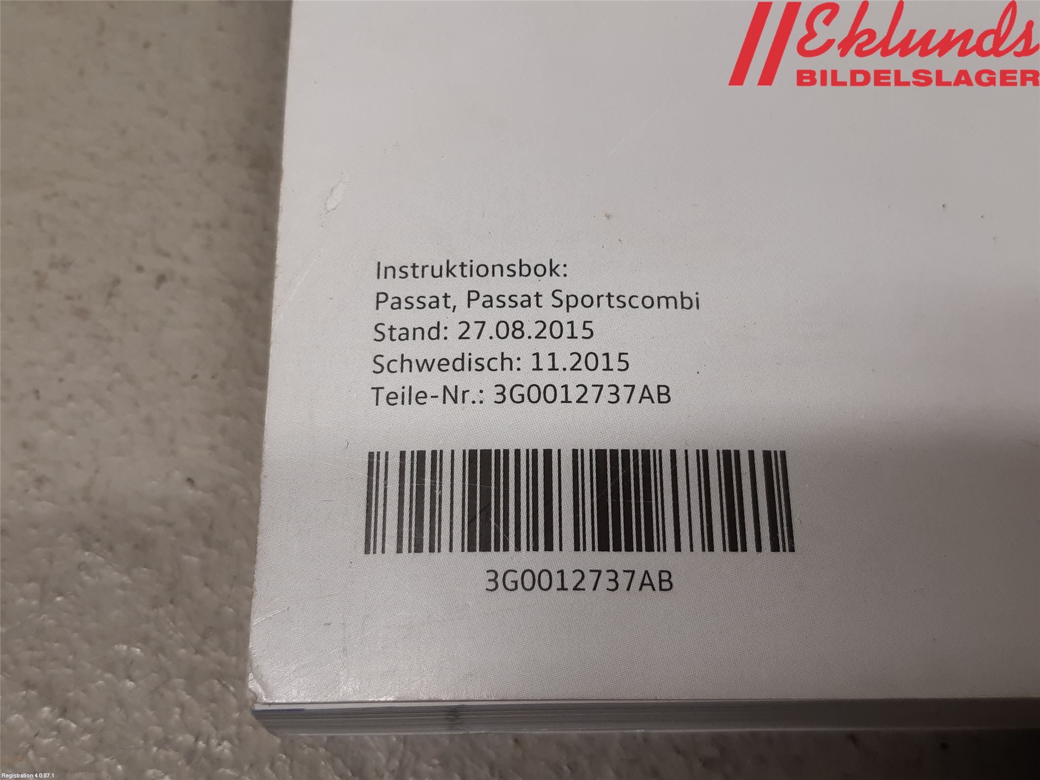 Volkswagen VW PASSAT 15-19 Instruktionsbok