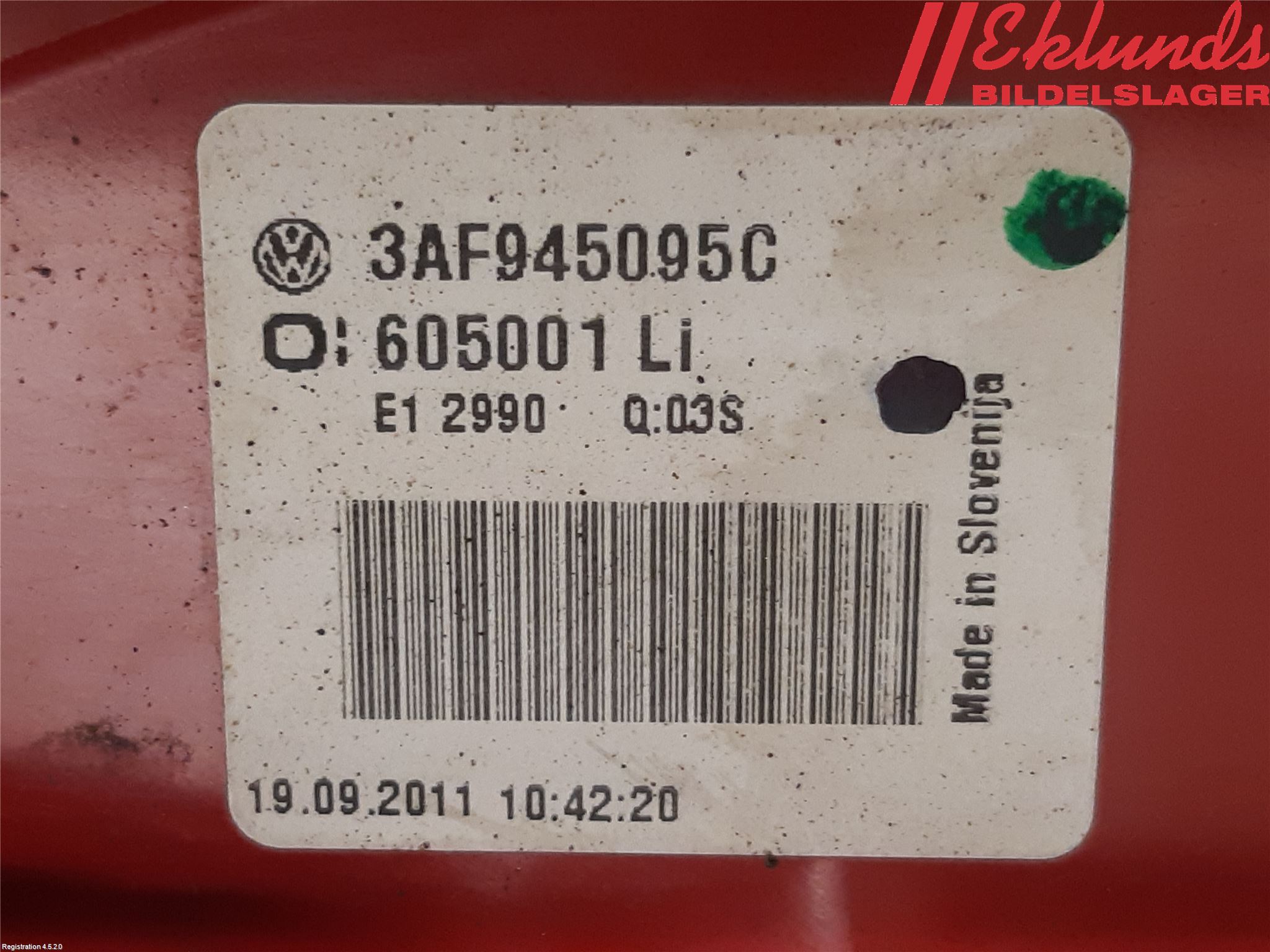 Volkswagen VW PASSAT 11-14 Bakljus Vänster