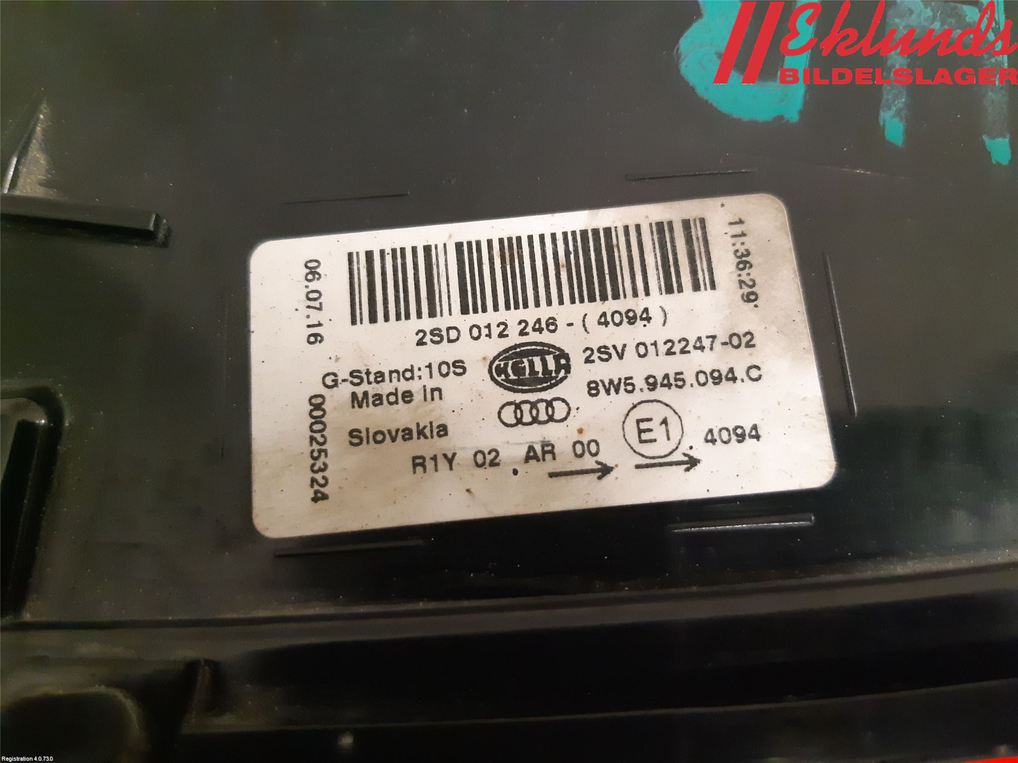 Audi A4/S4 B9 16-19 Bakljus Lucka Hö