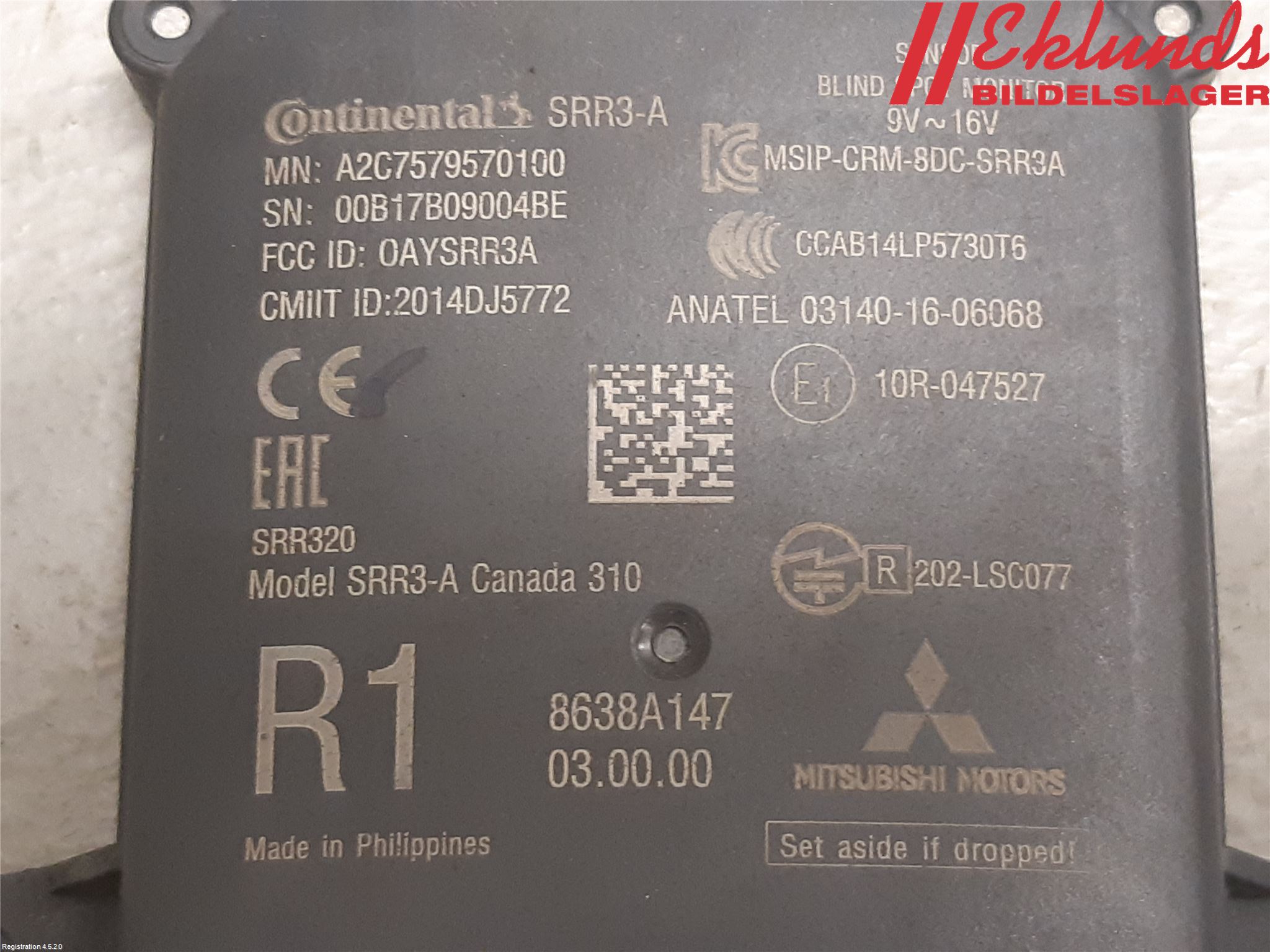 Mitsubishi OUTLANDER 13-21 Sensor Aktivt Kollisionsskydd