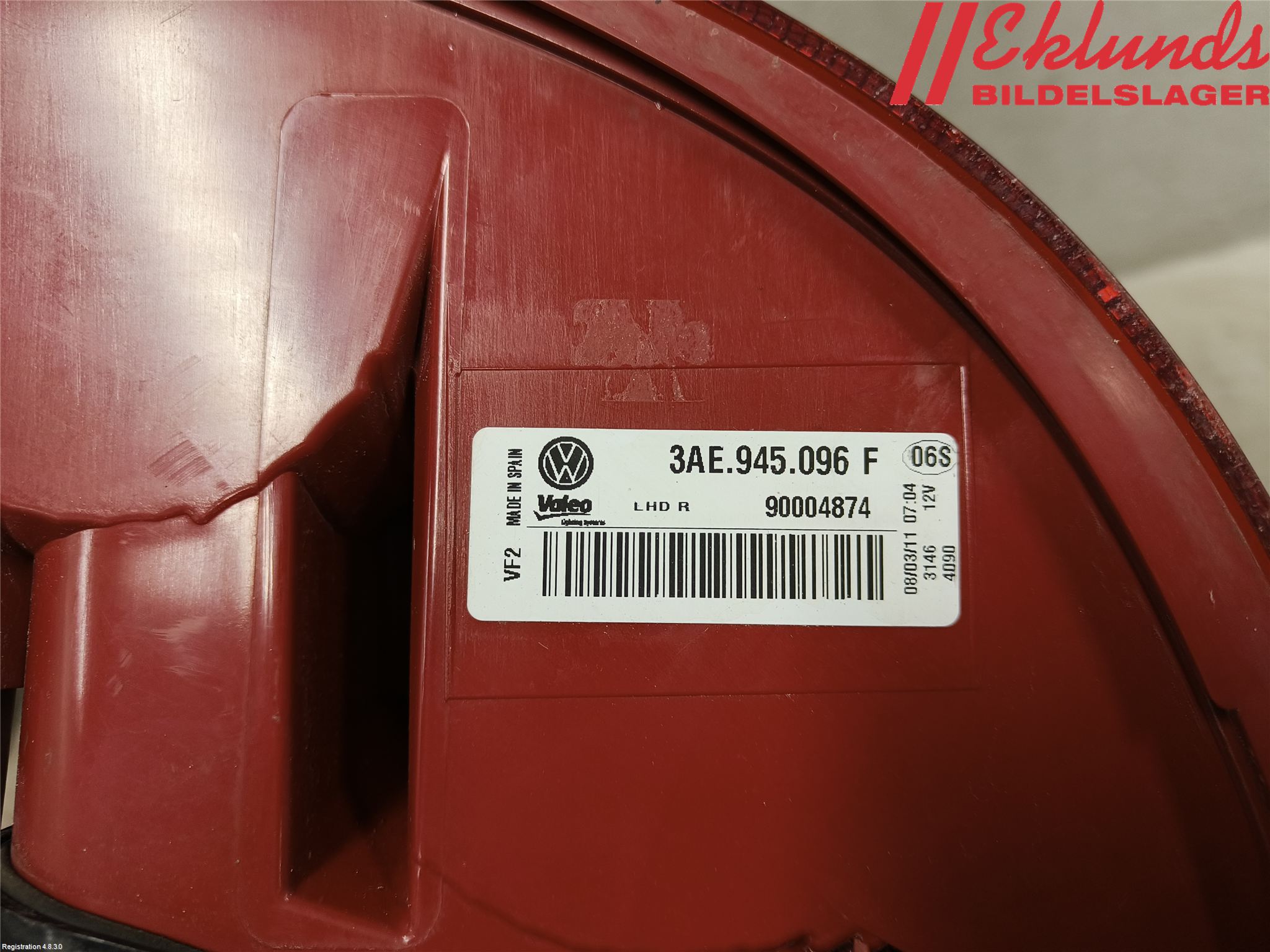 Volkswagen VW PASSAT 11-14 Bakljus Höger