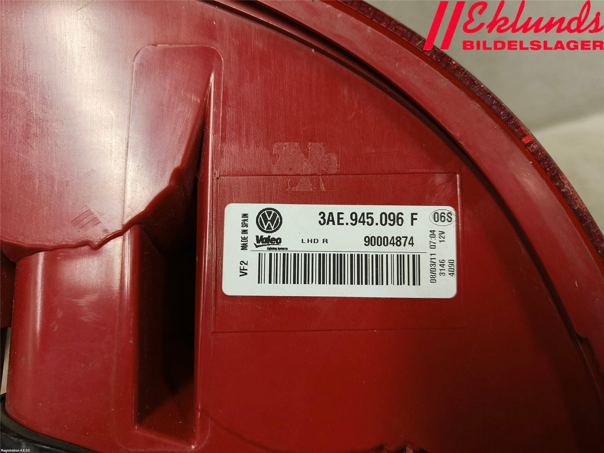 Volkswagen VW PASSAT 11-14 Bakljus Höger