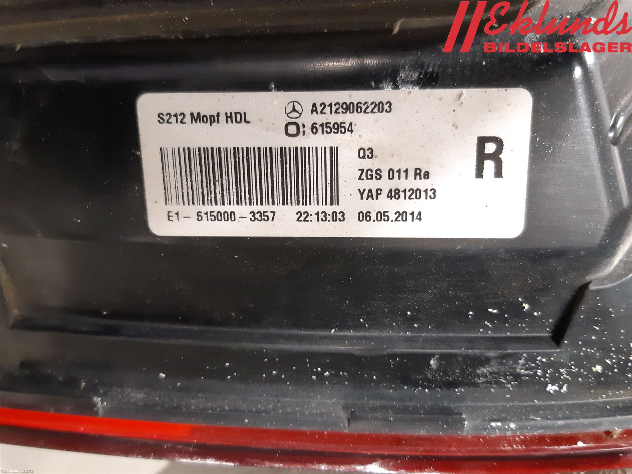 Mercedes-Benz MB E-KLASS (W212) 09-16 Bakljus Lucka Hö