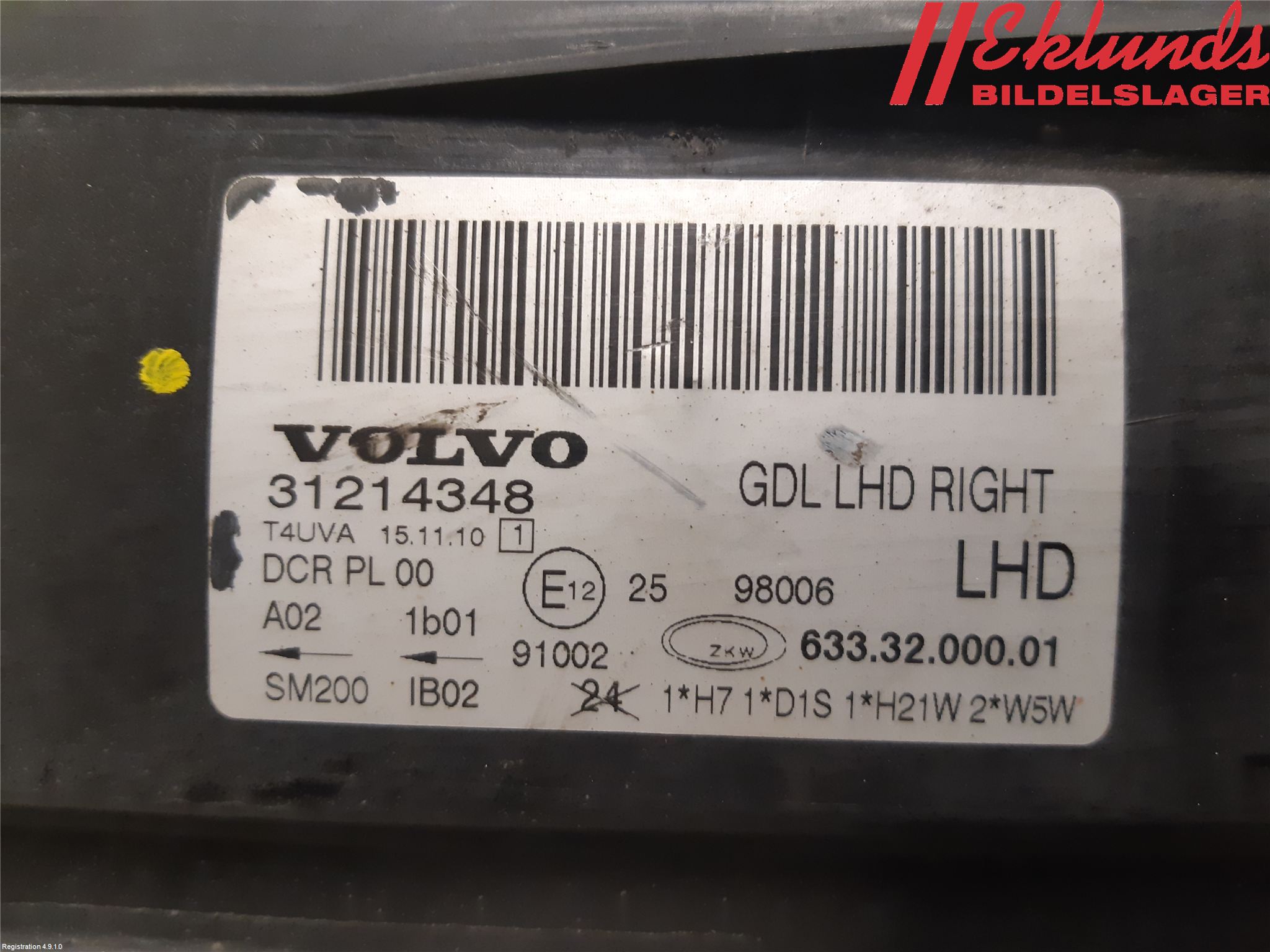 Volvo V70 08-13 Strålkastare Höger