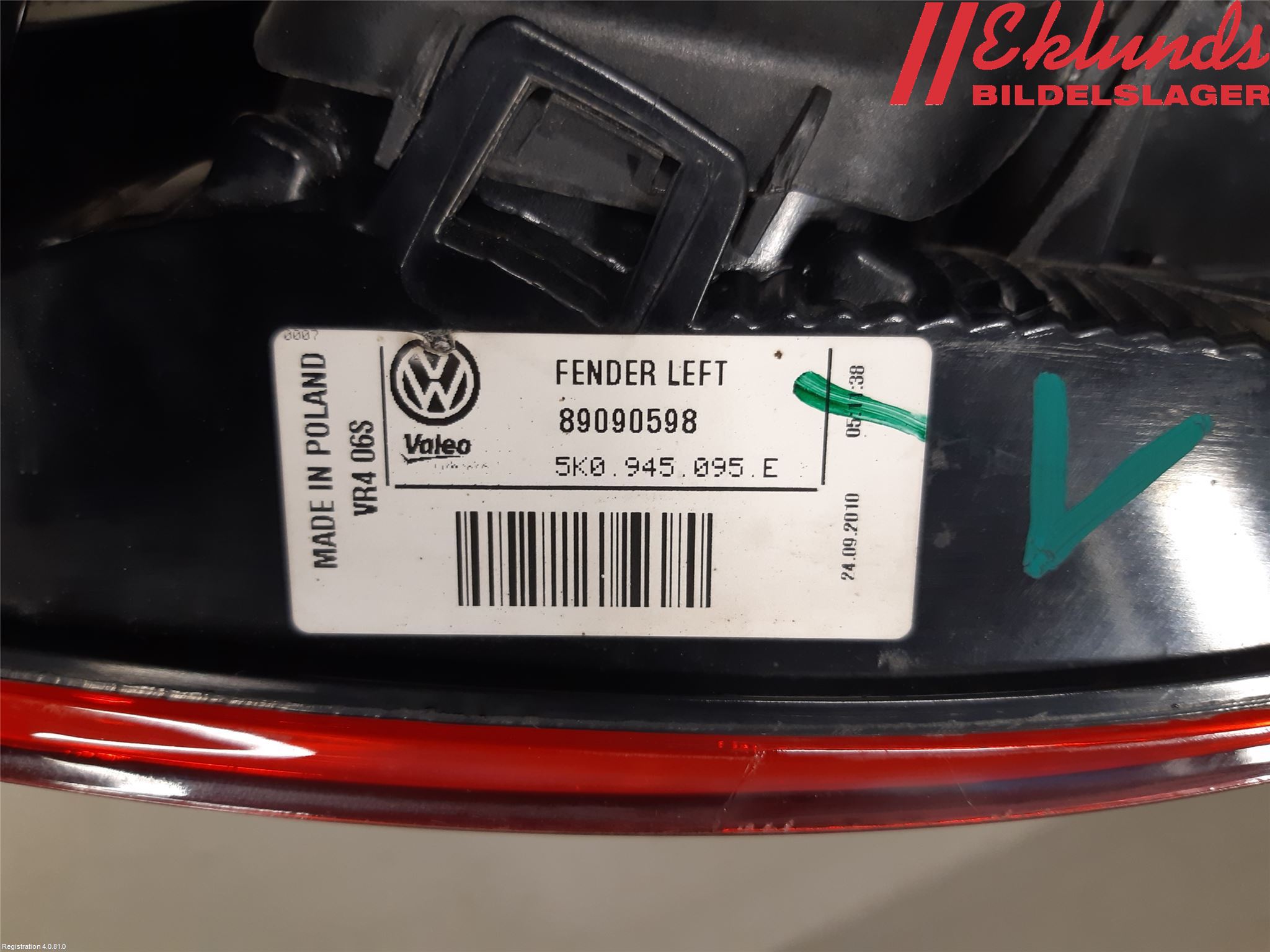 Volkswagen VW GOLF VI 09-13 Bakljus Vänster