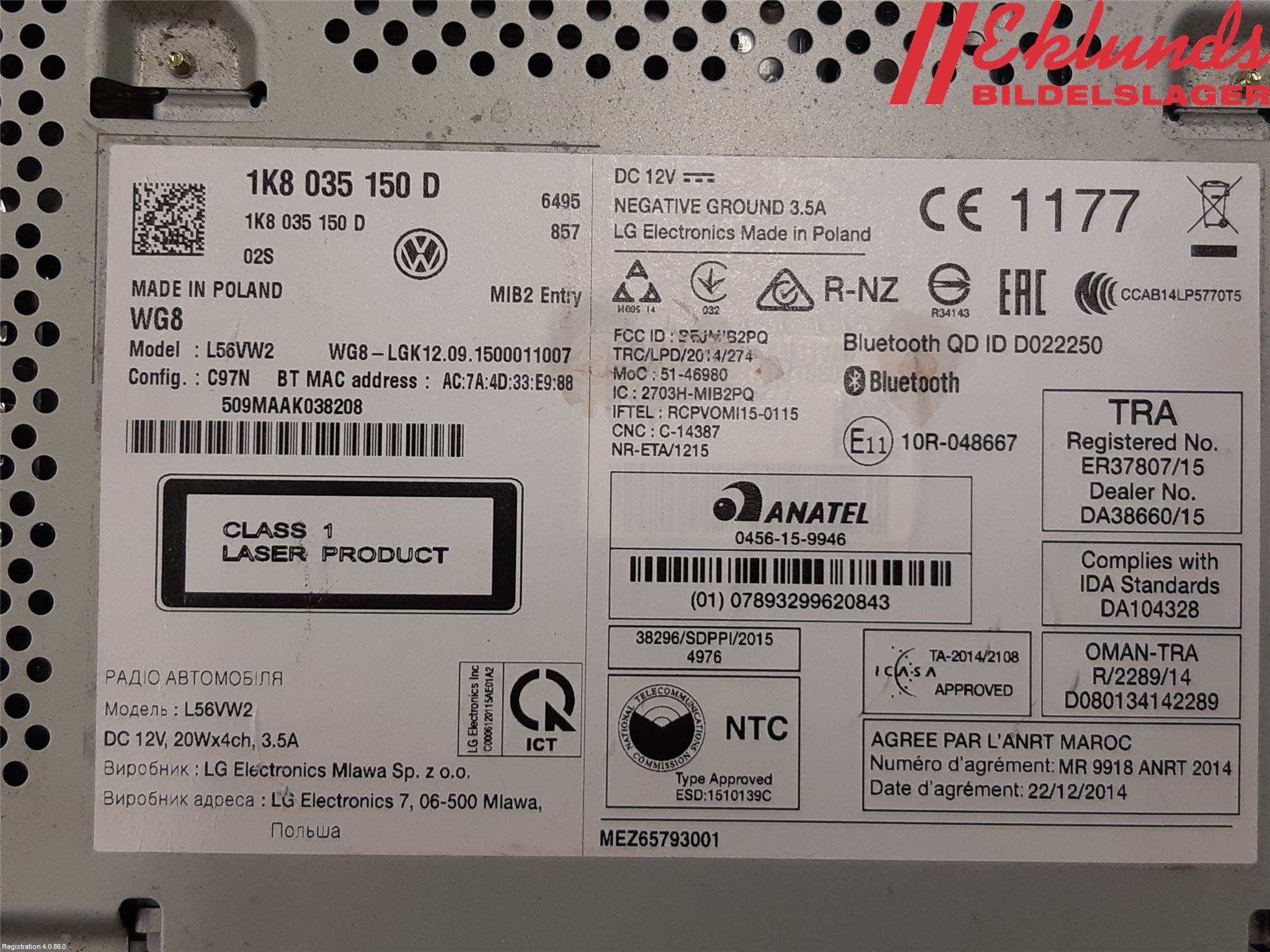 Volkswagen VW CADDY 16-20 Cd Radio - Multimediapanel