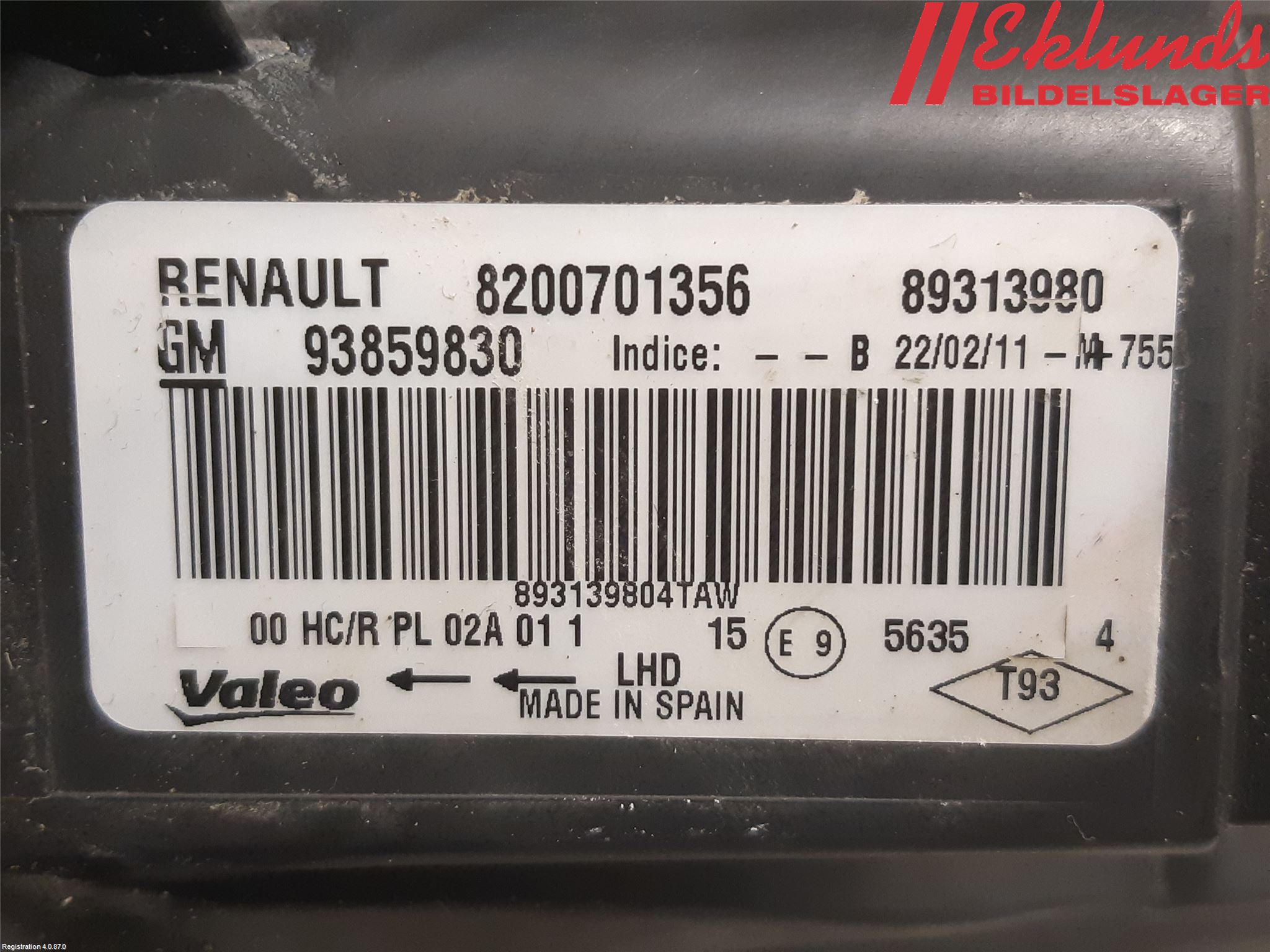 Opel VIVARO 01-14 Strålkastare Höger