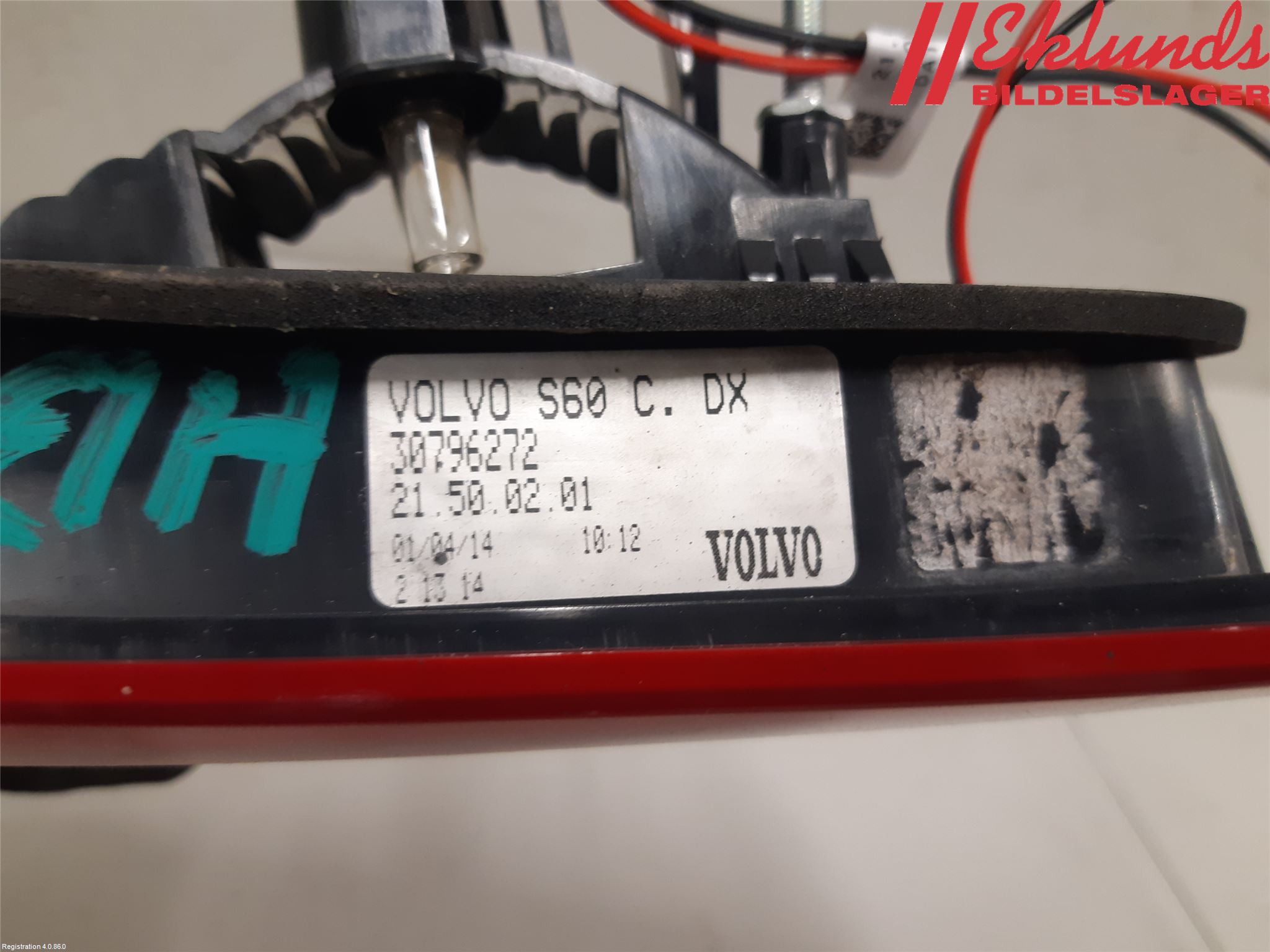 Volvo S60 14-18 Bakljus Lucka Hö