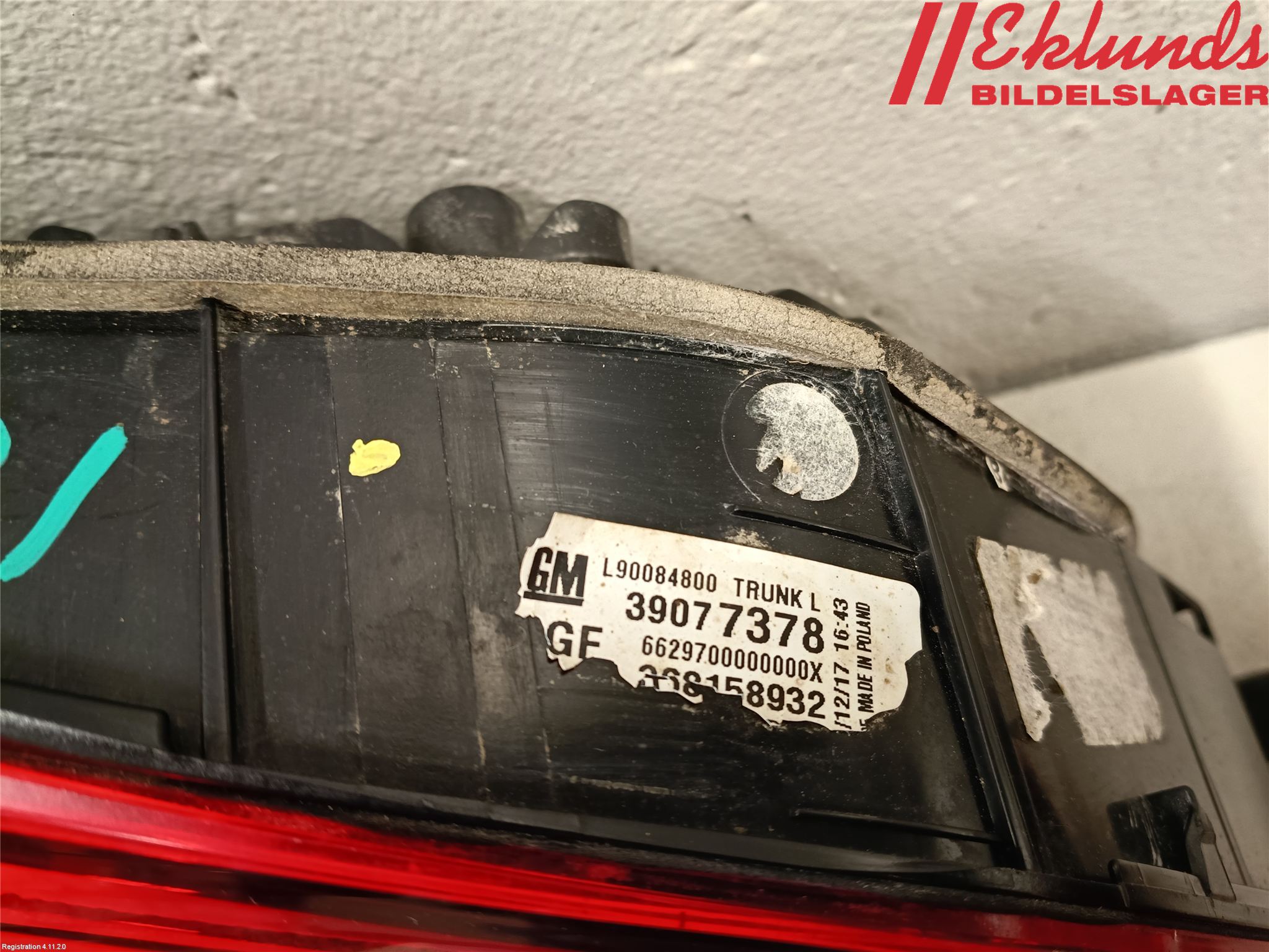 Opel ASTRA K 16-22 Bakljus Lucka Vä