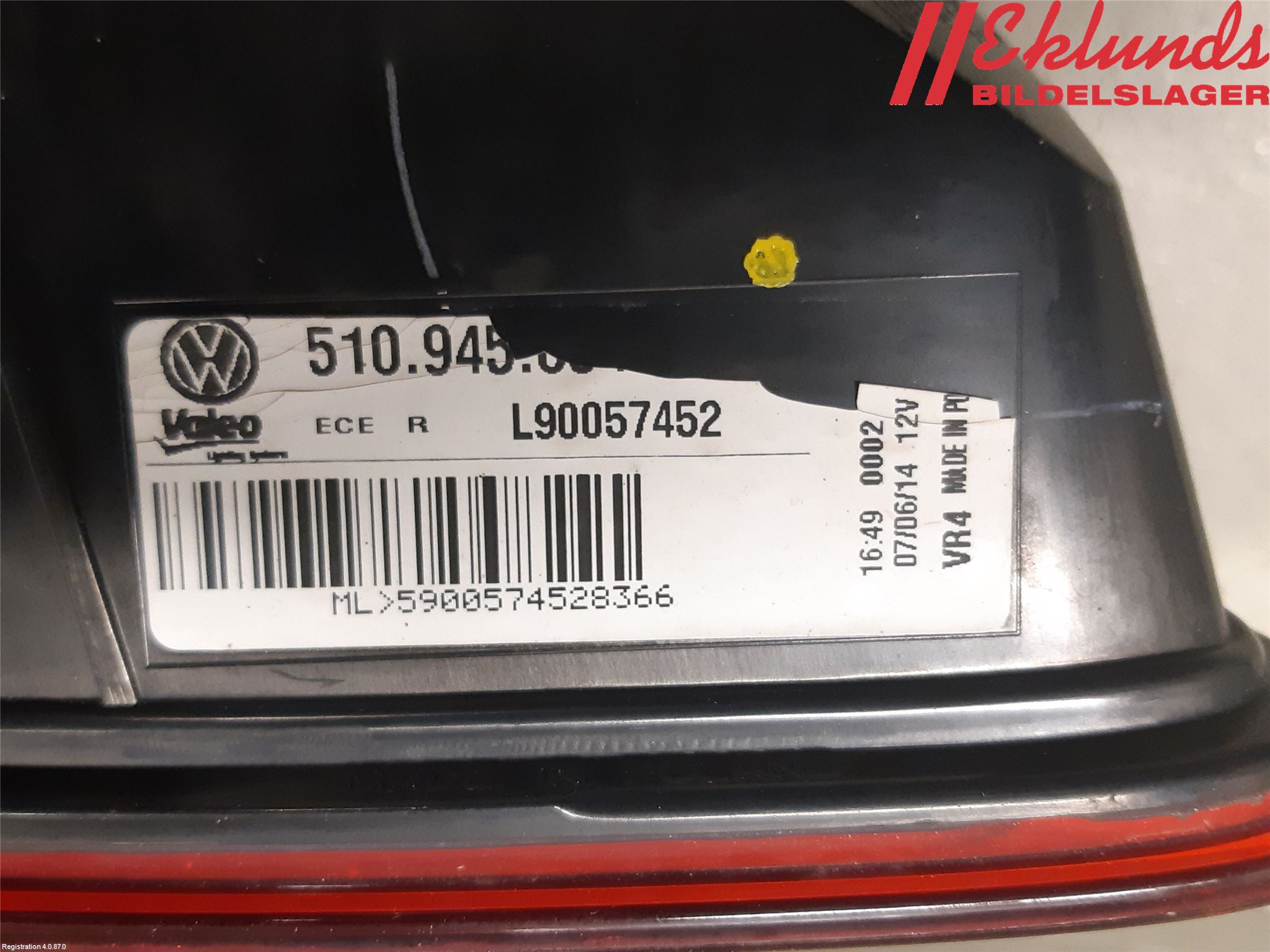 Volkswagen VW GOLF SPORTSVAN 15-20 Bakljus Lucka Hö