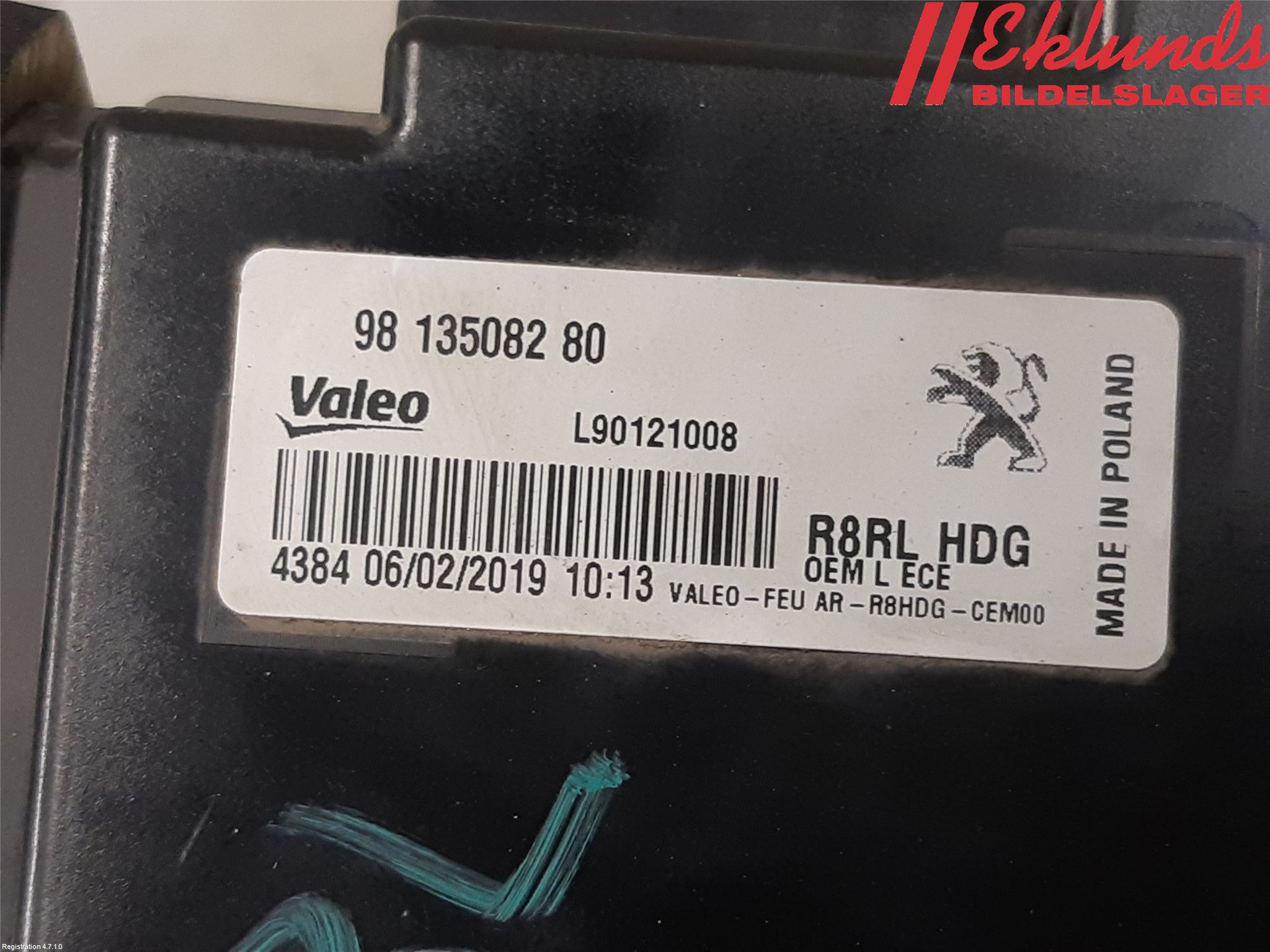 Peugeot 508 19- Bakljus Lucka Vä